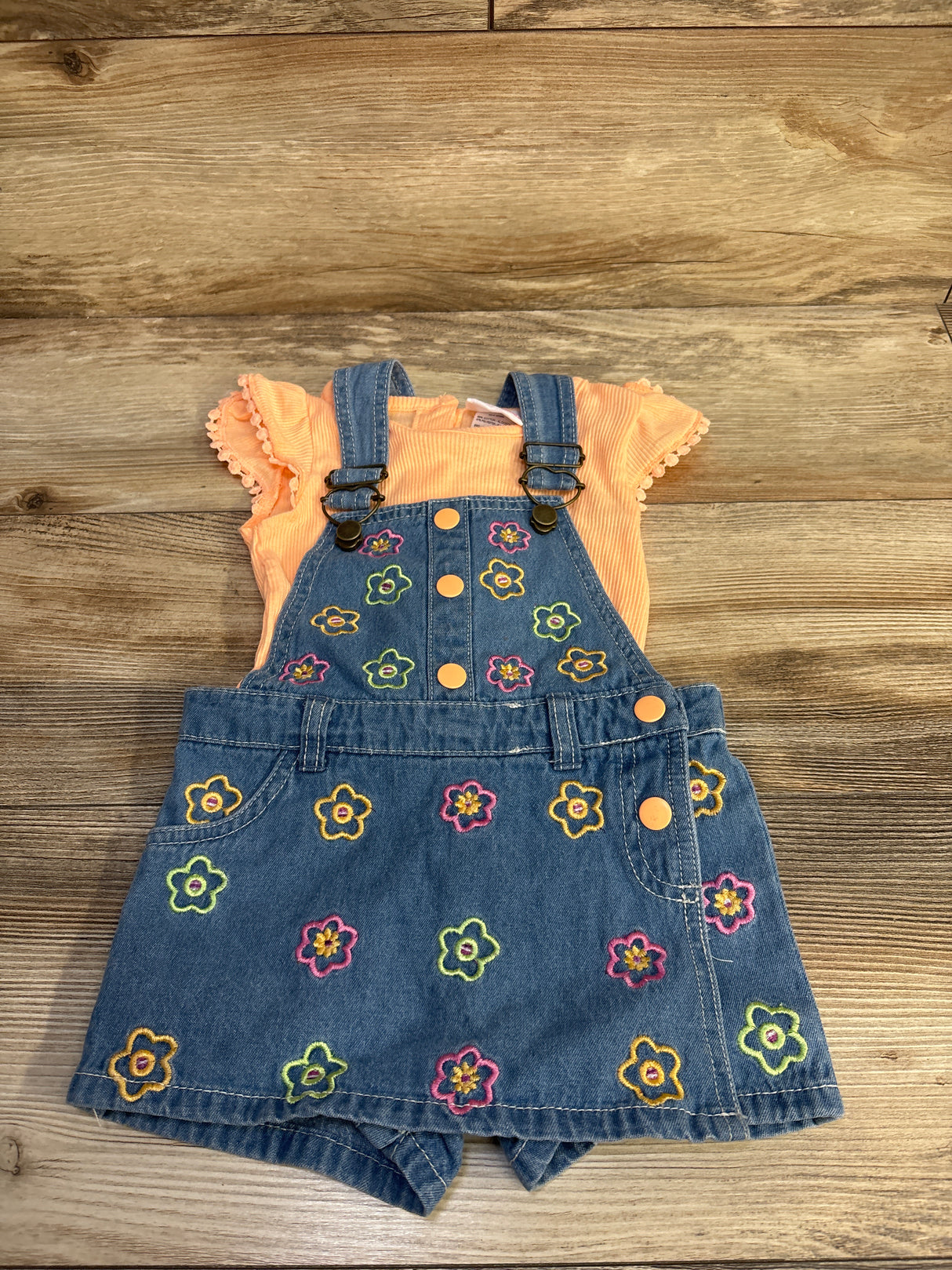 Little Lass 2pc Ribbed Shirt & Embroidered Skirtall Set Orange sz 18m