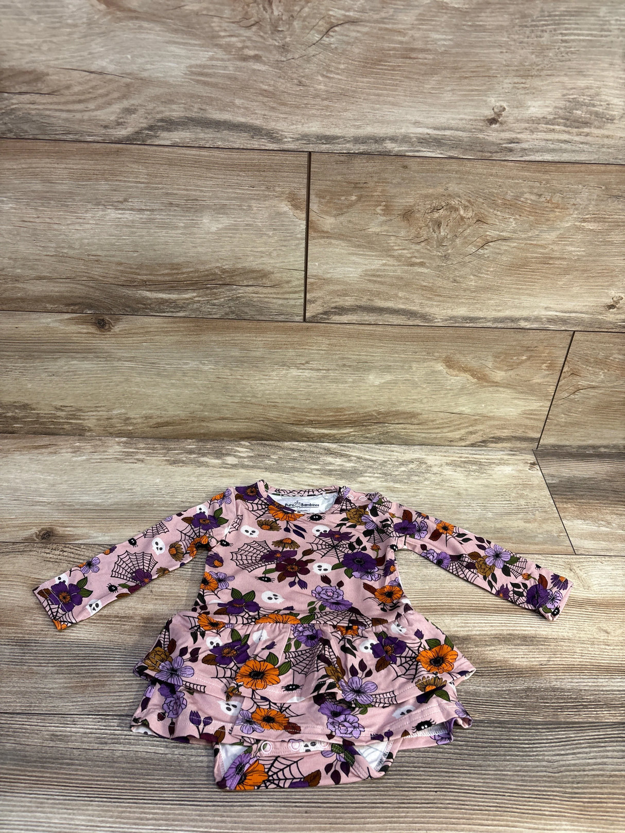 Pure Bambinos Halloween Print Bamboo Twirl Bodysuit Pink sz 3-6m