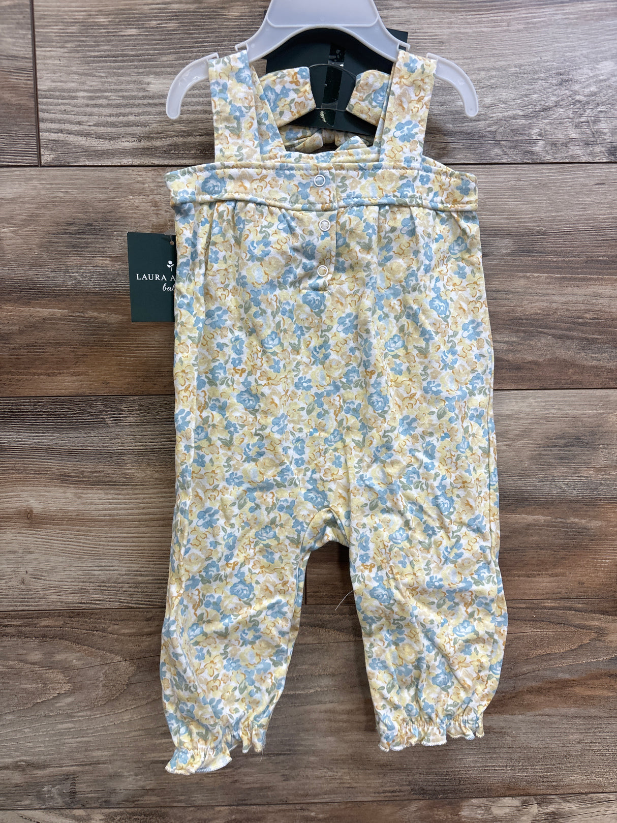 NEW Laura Ashley 2pc Floral Jumpsuit & Headband Set Yellow sz 6-9m