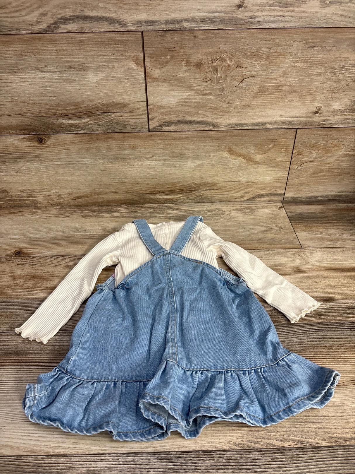 Mamino 2pc Ribbed Shirt & Denim Skirtall Ivory sz 12m