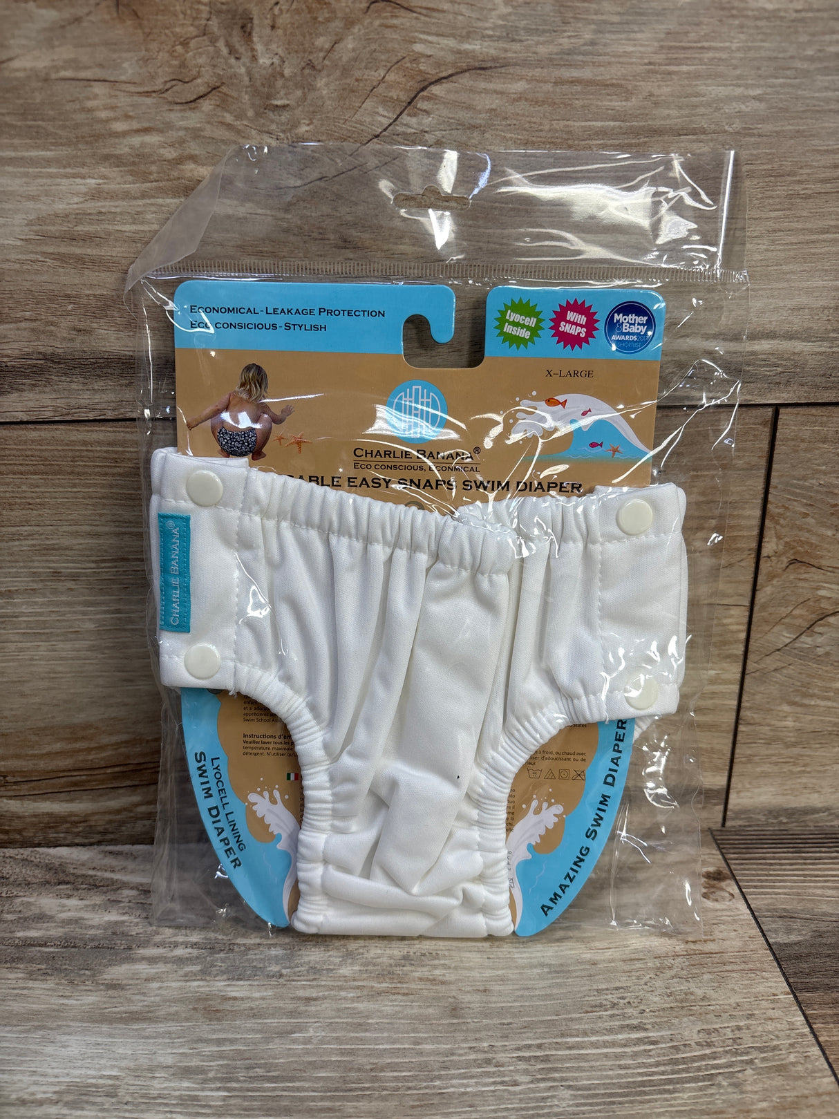 NEW Charlie Banana Reusable Easy Snap Swim Diaper White sz XL (2-4T)