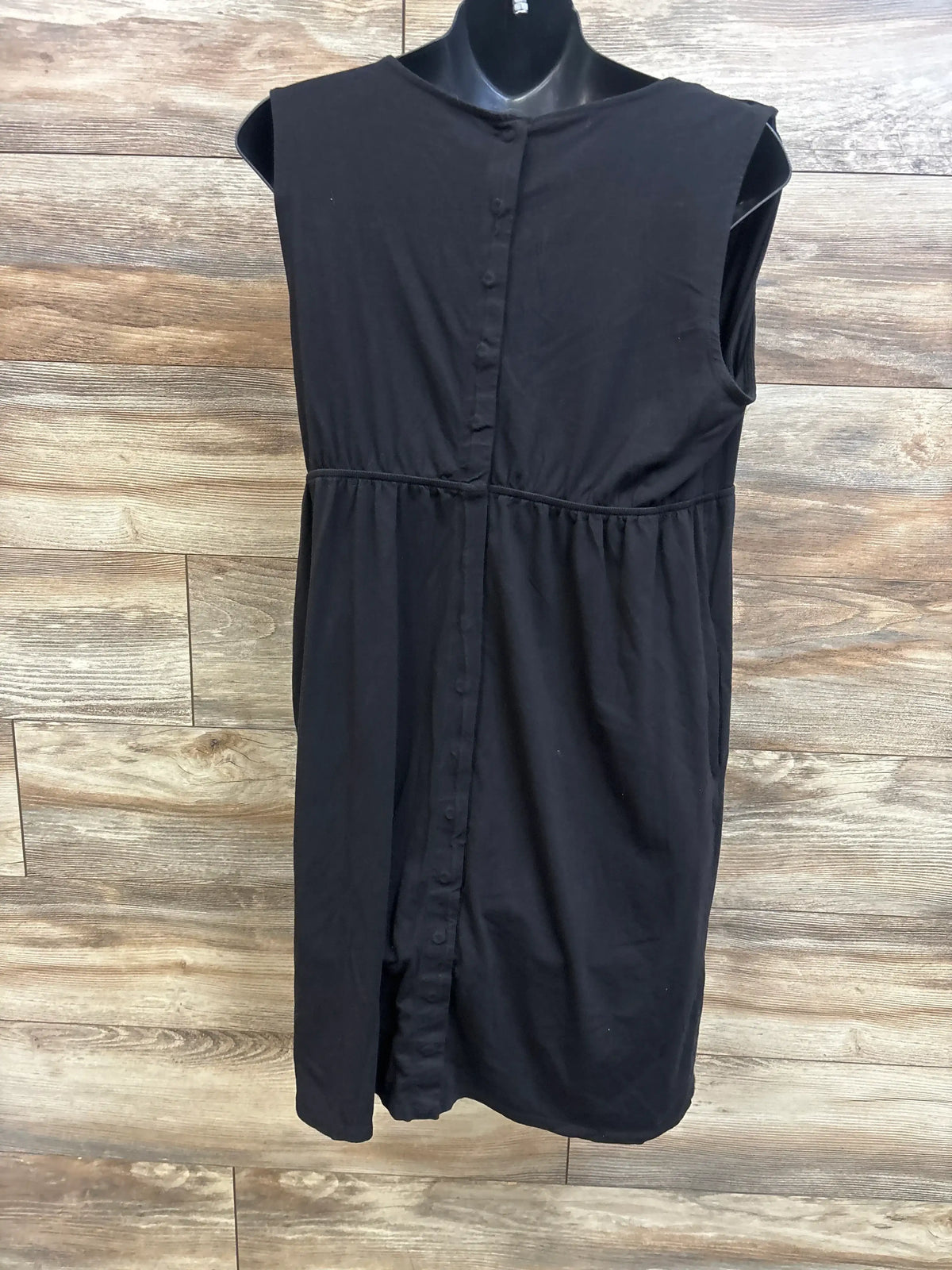 Back view of a black Motherhood Maternity 3 in 1 labor delivery and nursing gown in size large.
