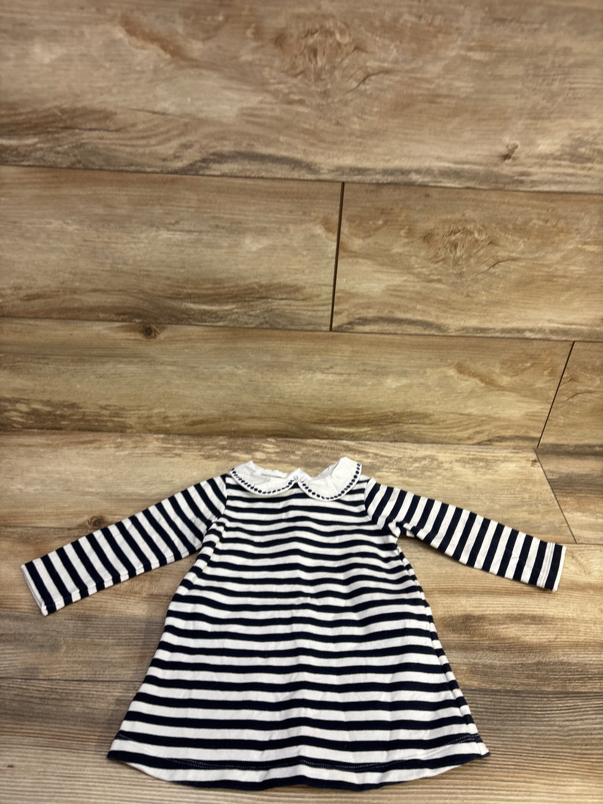 Jacadi Paris Striped Sailor Collar T-Shirt Dress White sz 12m