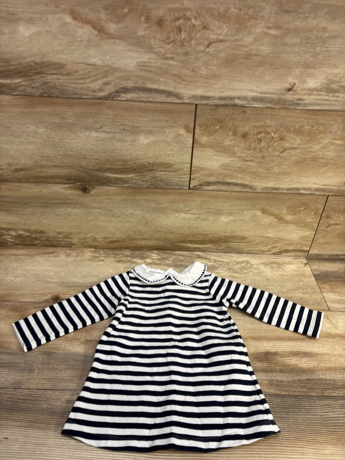 Jacadi Paris Striped Sailor Collar T-Shirt Dress White sz 12m