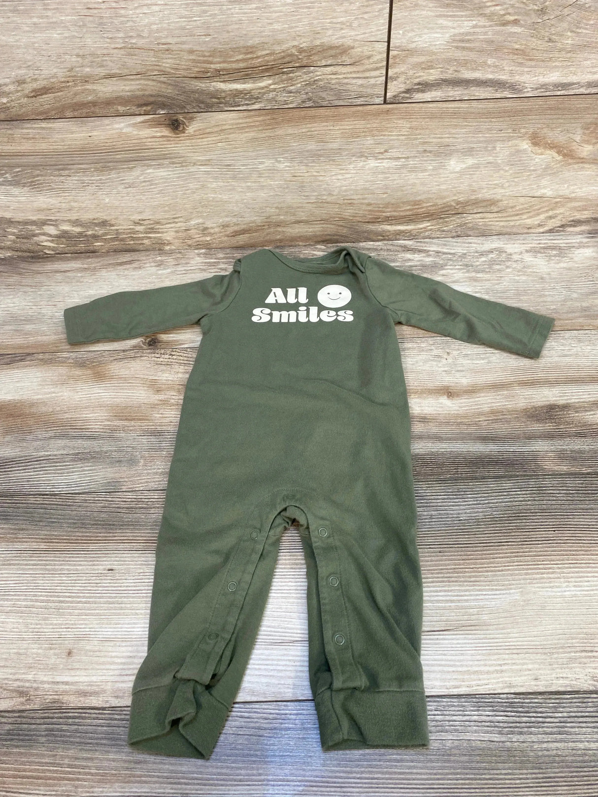 Cat & Jack LS 'All Smiles' Romper Green sz 6-9m - Me n Mommy To Be
