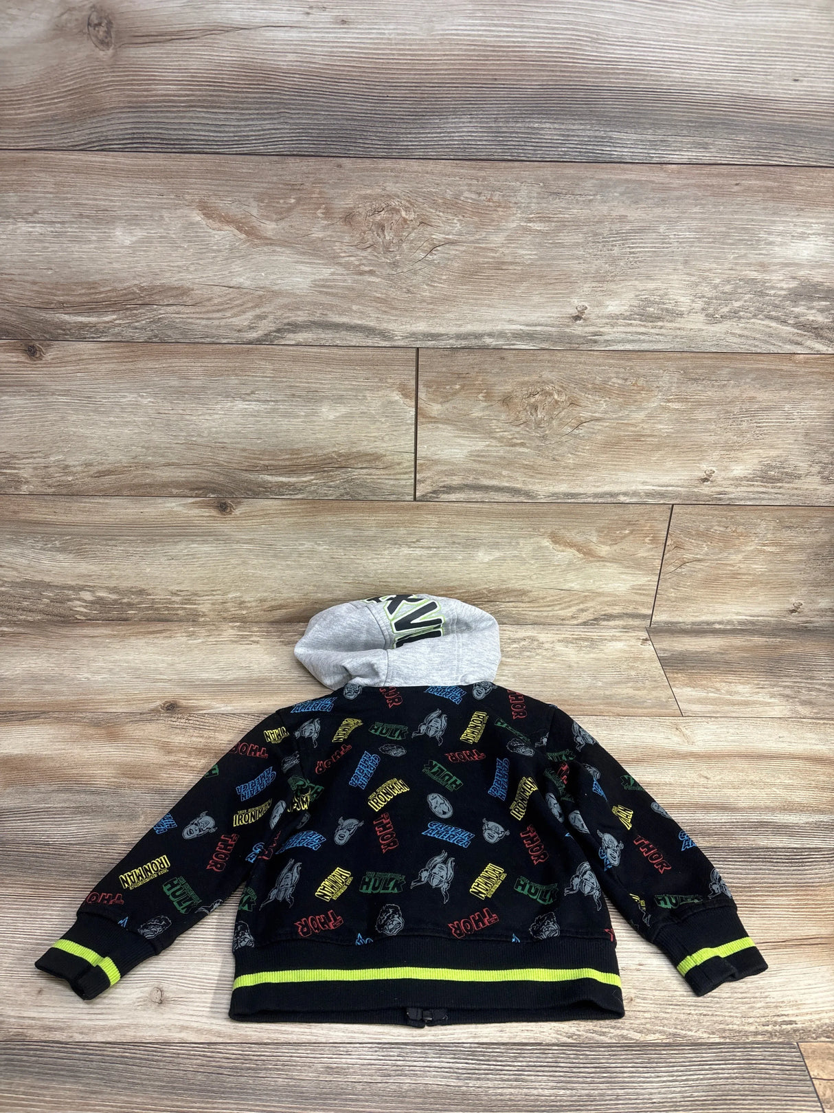 Kids Marvel superhero hoodie with Hulk, Thor, Iron Man, and Captain America graphics