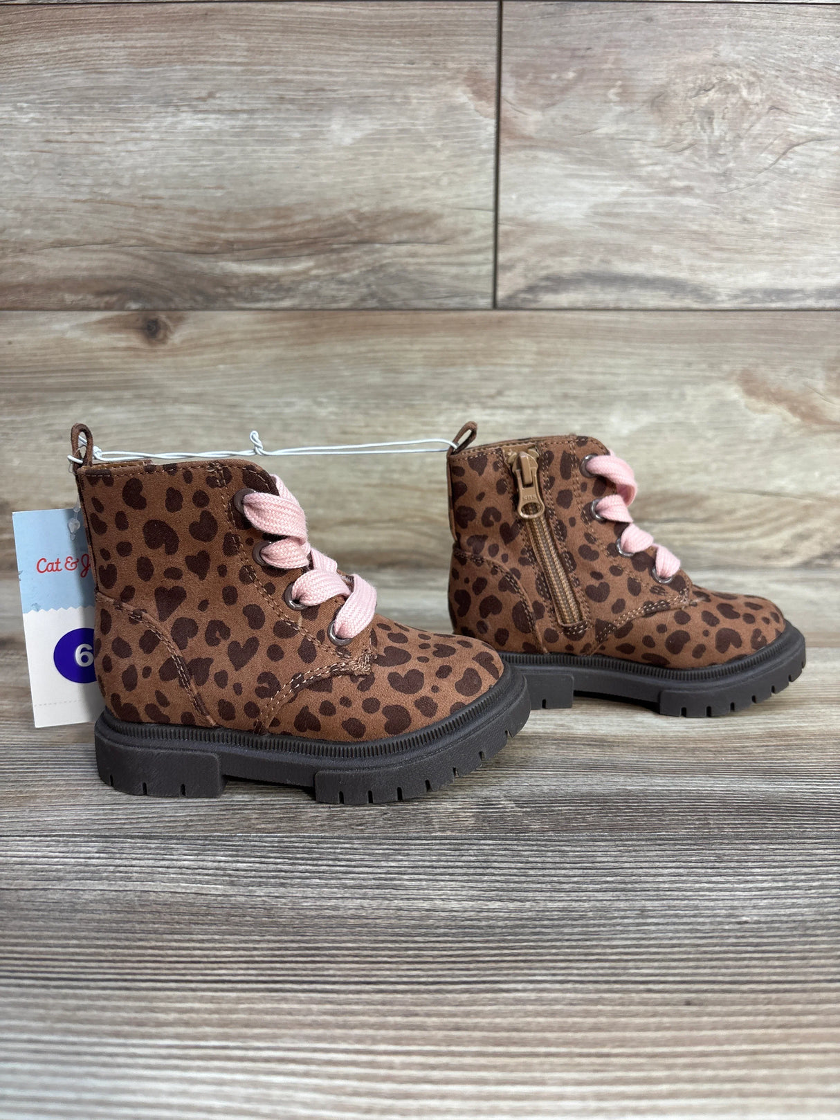 NEW Cat & Jack Toddler Girls' Amaya Zipper Leopard Print  Combat Boots Brown Sz 6c