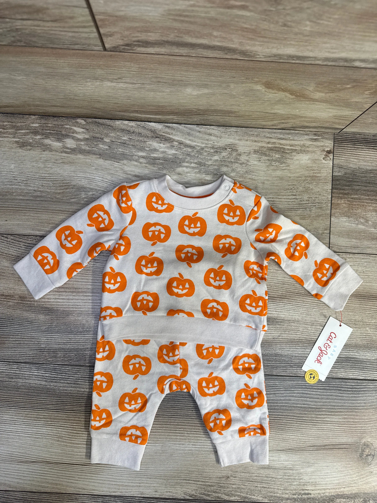 NEW Cat & Jack 2pc Halloween Pumpkin Sweatshirt & Jogger Set Orange sz 0-3m