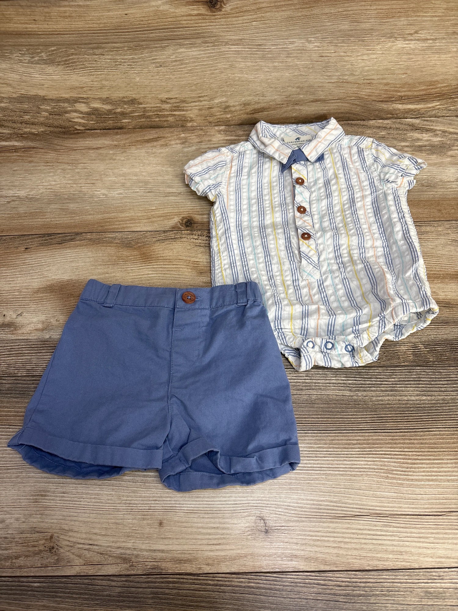 Caribbean Joe 2pc Striped Bodysuit & Shorts Set White sz 6-9m - Me n Mommy To Be