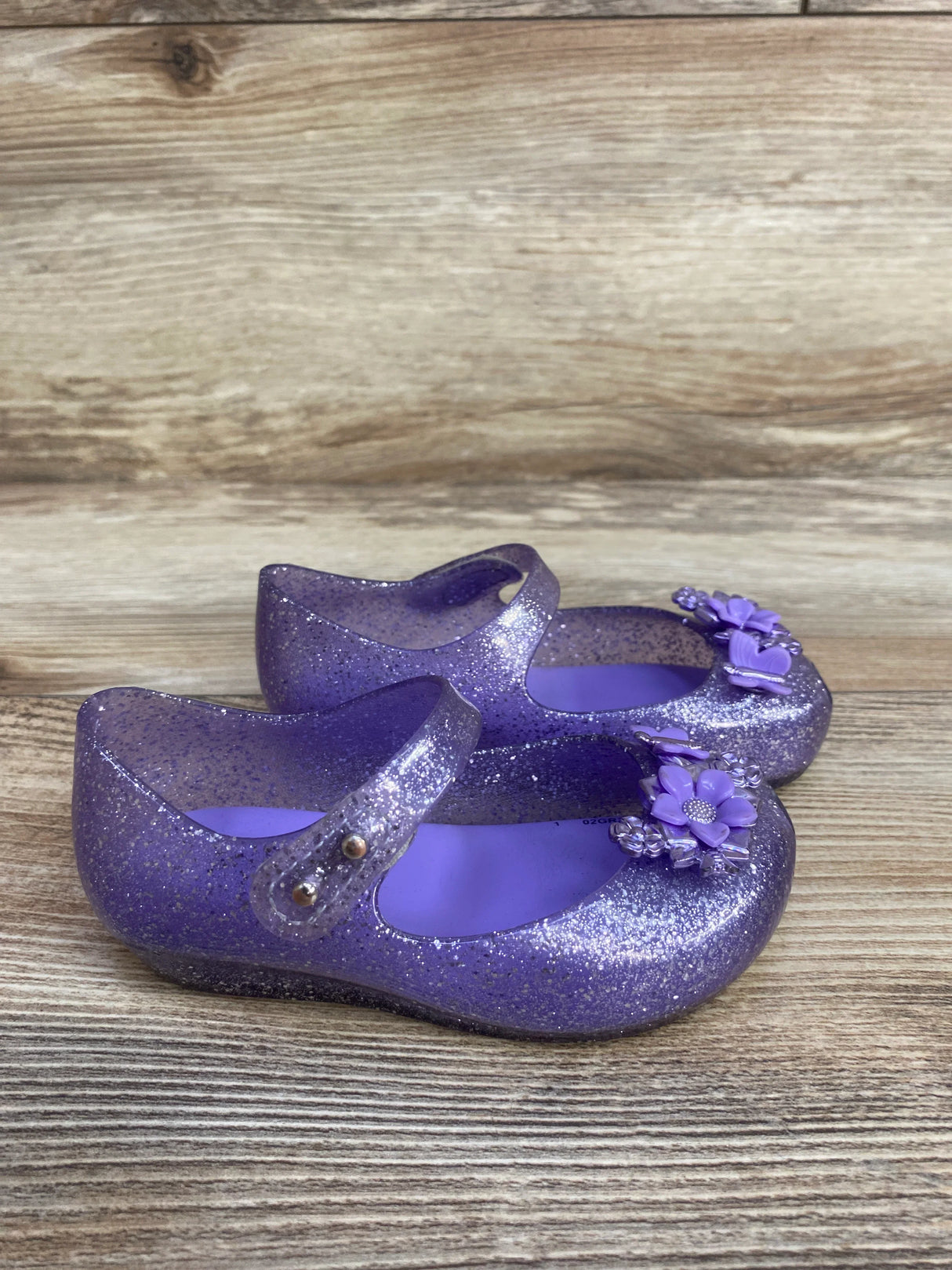 Mini Melissa Ultragirl Chrome Flower Ballet Flats Purple sz 6/7c
