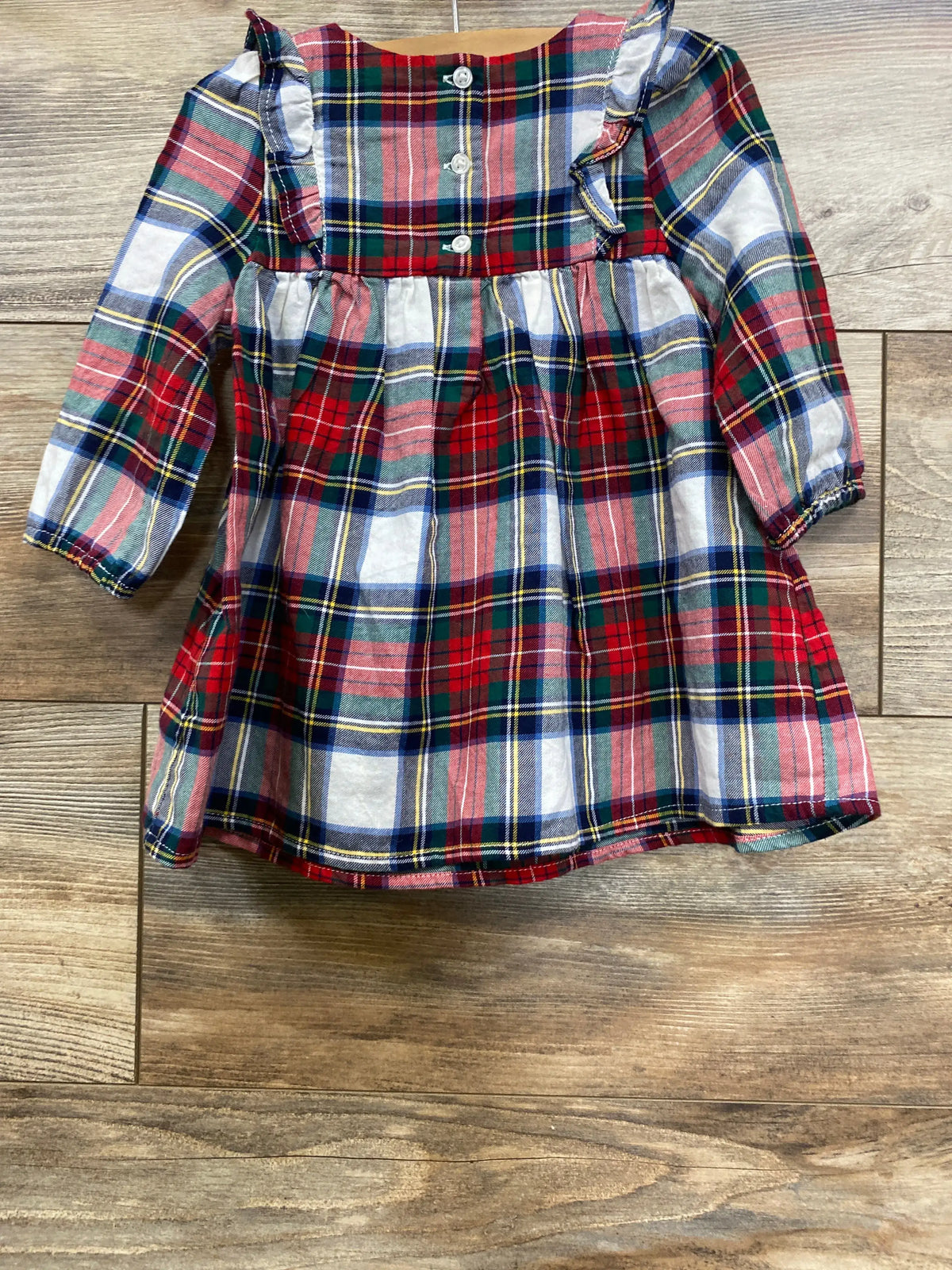 Plaid toddler dress with ruffled sleeves and buttons, perfect for kids' fall outfits