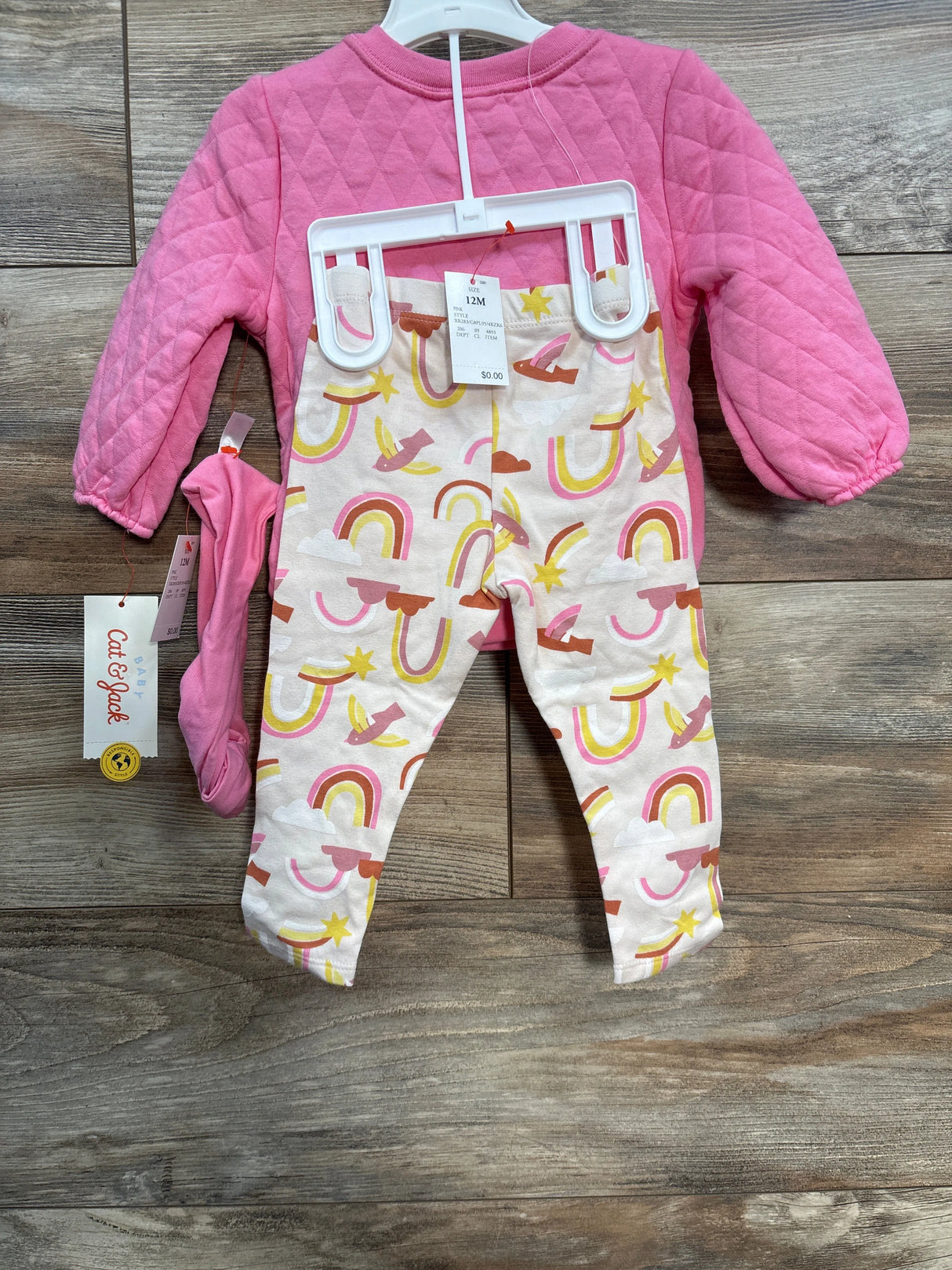 NEW Cat & Jack 3pc Quilted Sweatshirt & Pants Set Pink sz 12m