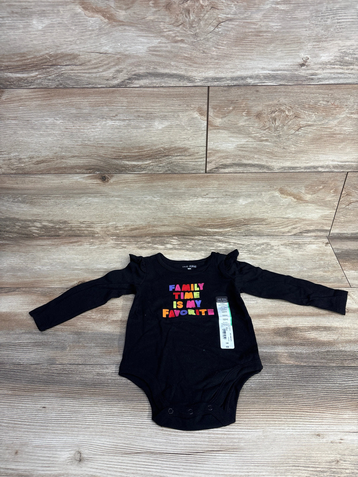 NEW Okie Dokie 'Family Time is My Favorite' Bodysuit Black sz 18m