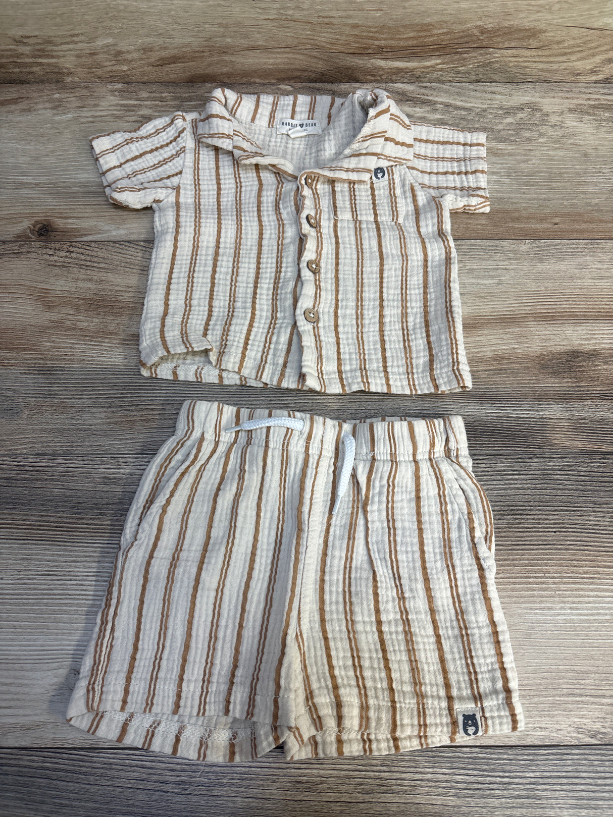 Rabbit Bear Organic 2pc Gauze Shirt & Shorts Set Beige sz 18m