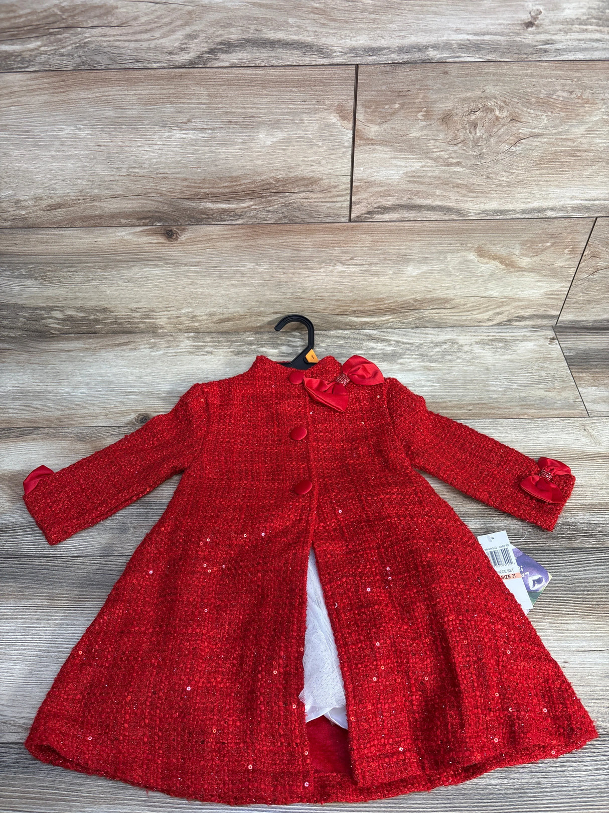 NEW Blueberi Boulevard Dress & Tweed Dress Coat 2pc Set Red sz 2T