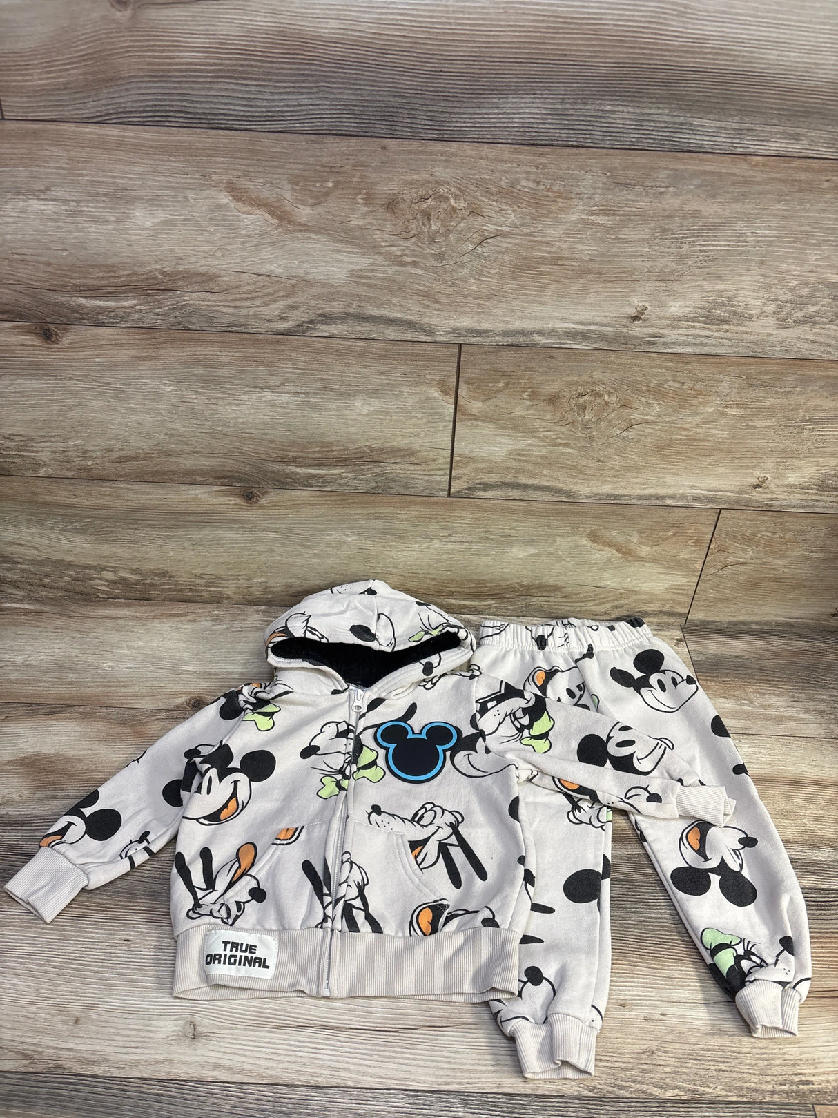 Disney Mickey & Friends 2pc Sherpa Zip Sweatshirt & Joggers Set Beige sz 3T