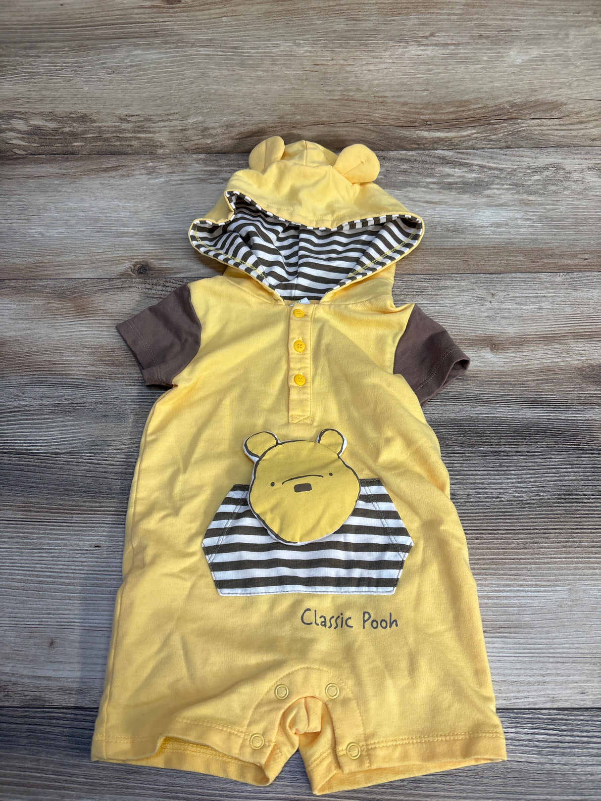 Disney Baby Winnie The Pooh Hooded Romper Yellow sz 3-6m