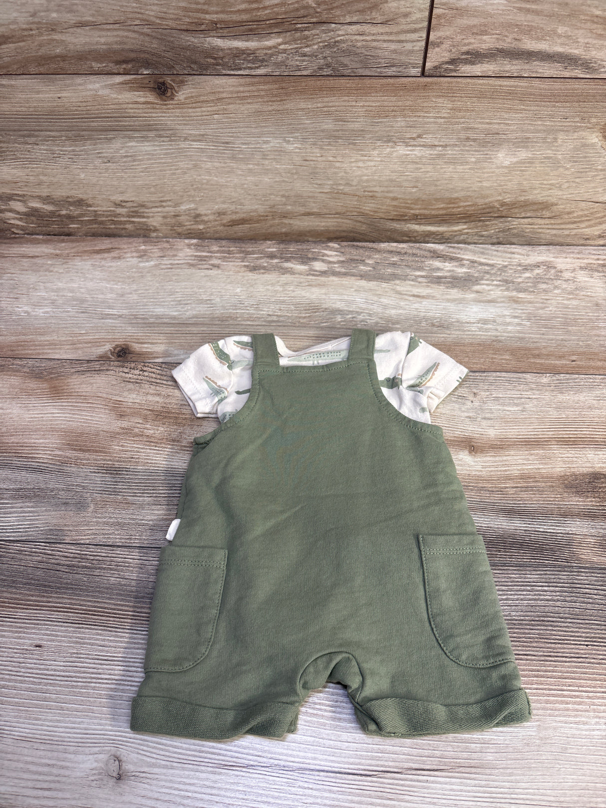 Rabbit + Bear Organic 2pc Alligator Shortall Set Cream sz 0-3m