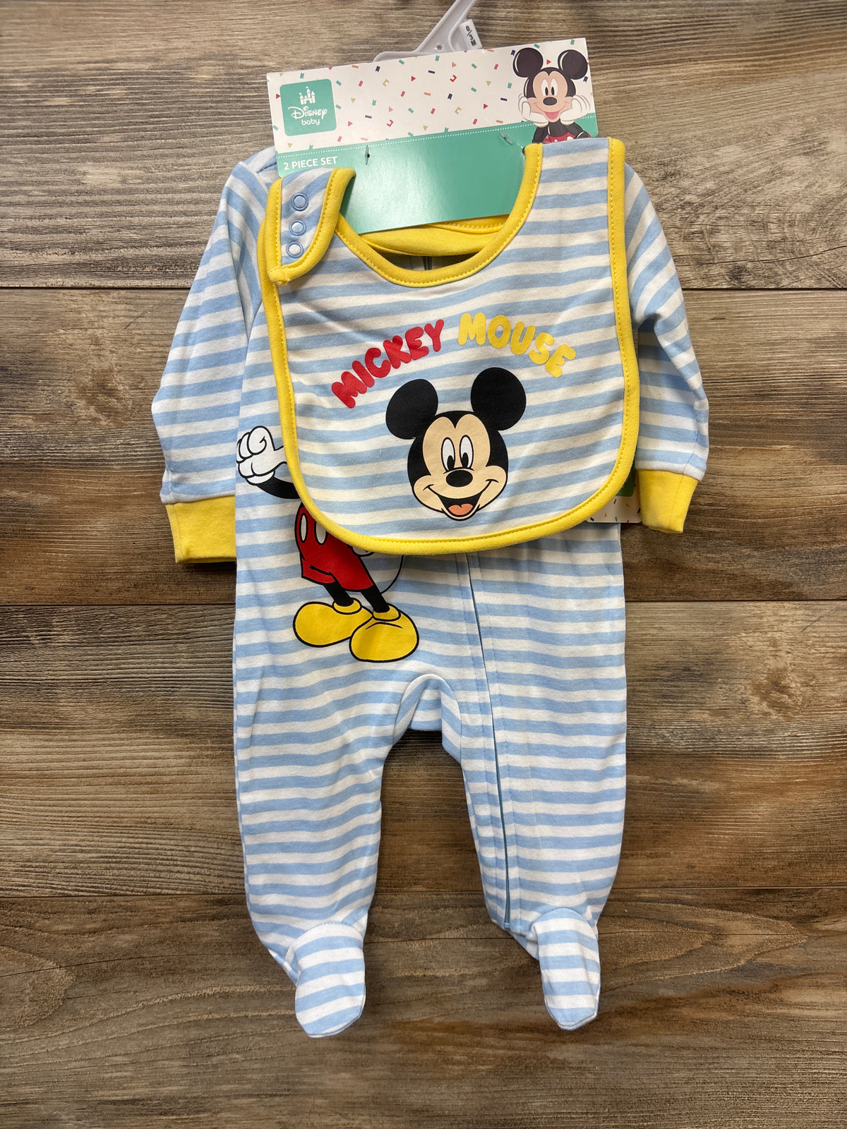 NEW Disney Baby 2pc Mickey Mouse Sleeper & Bib Set Blue sz 0/3m