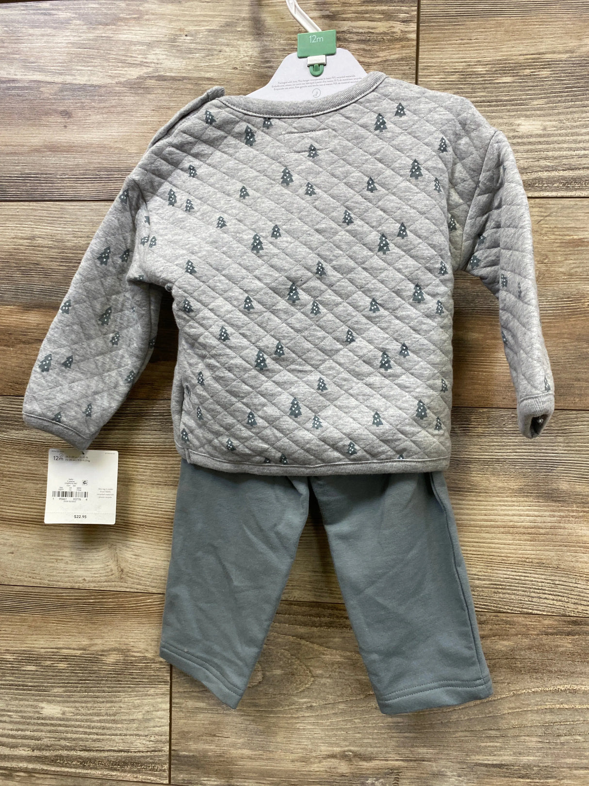 NEW Little Planet Tree Print Quilted Pull Over Shirt & Pants Set Grey sz 12m