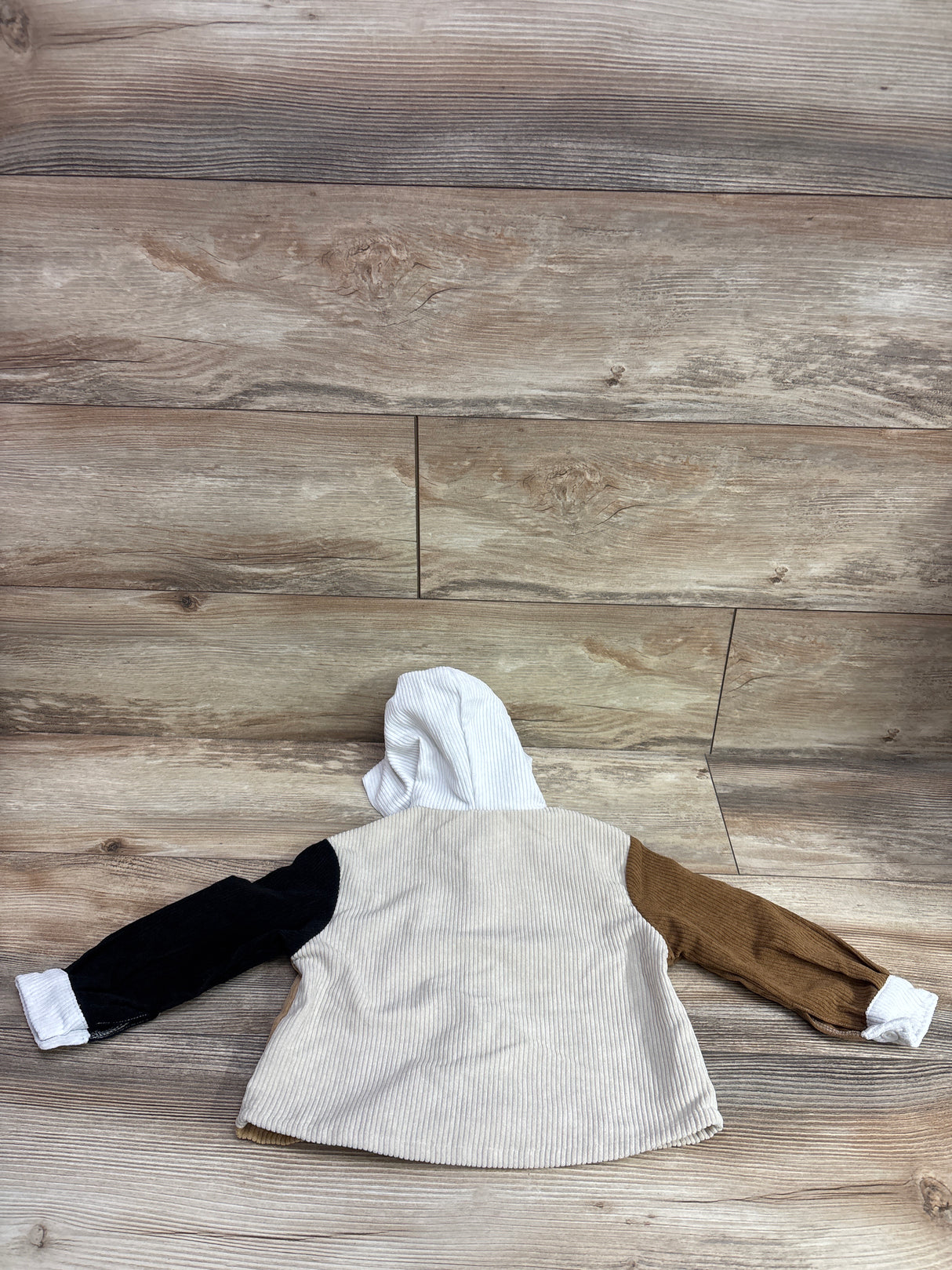 Shein Corduroy Button-Up Hooded Sweatshirt Beige sz 12-18m