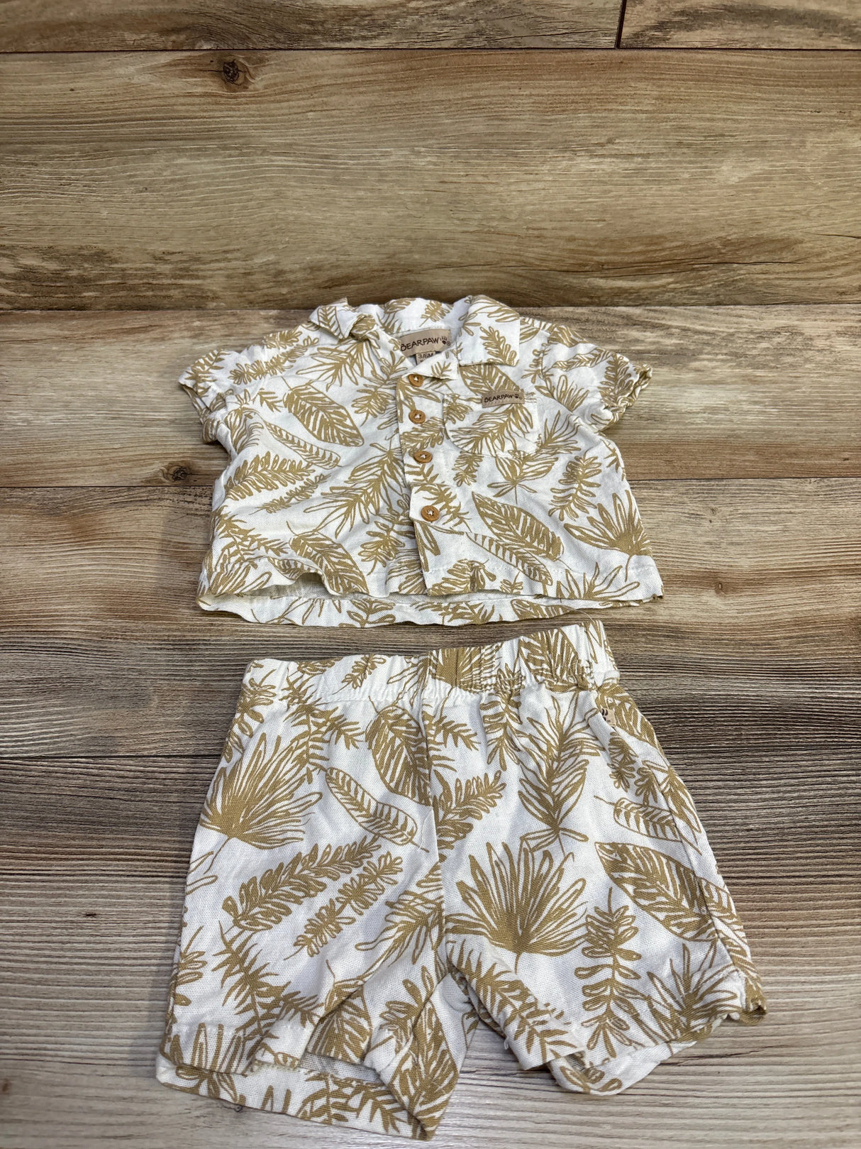 Bearpaw 2pc Rayon/Linen Blend Button-Up Shirt & Shorts Set White sz 3/6m