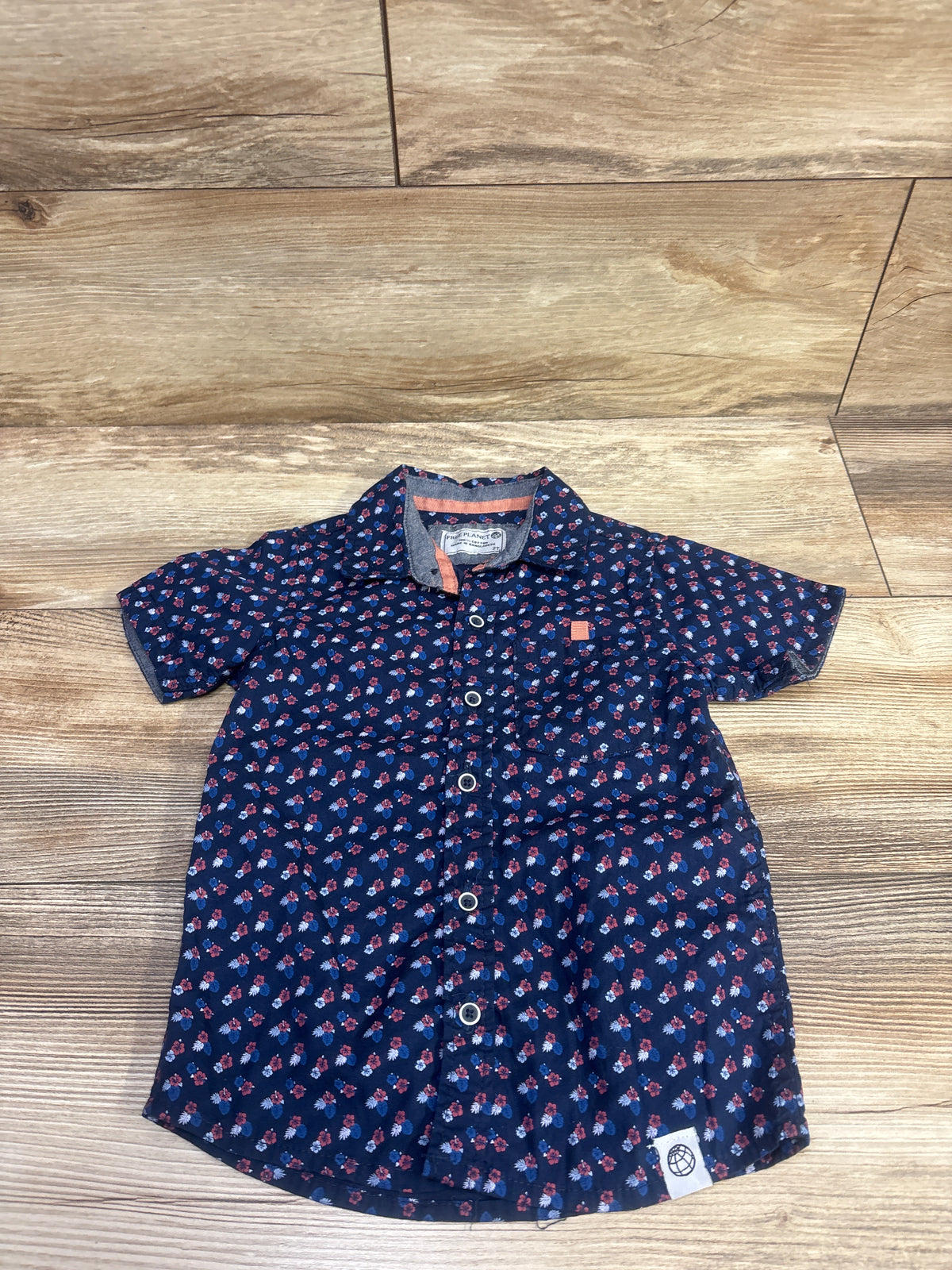 Free Planet Button Up Shirt Blue sz 2T