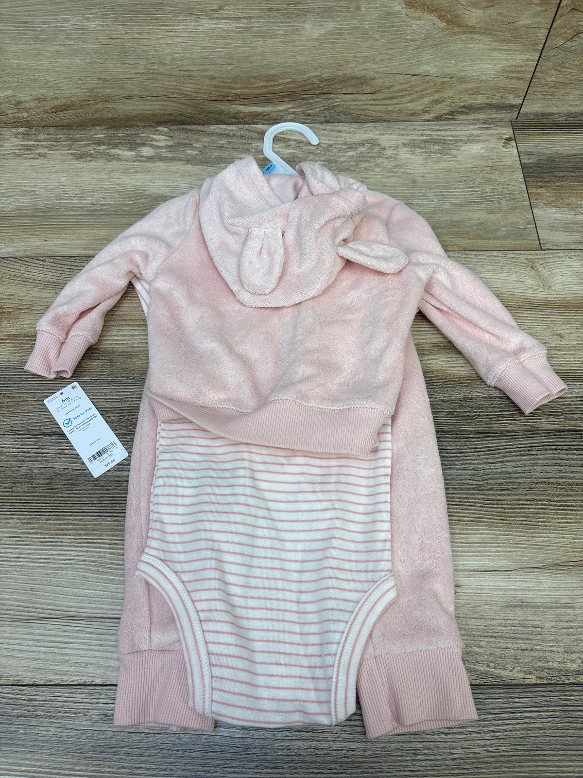 NEW Carter's 3pc Terry Cloth Full-Zip Jacket, Bodysuit, & Pants Set Pink sz 6m