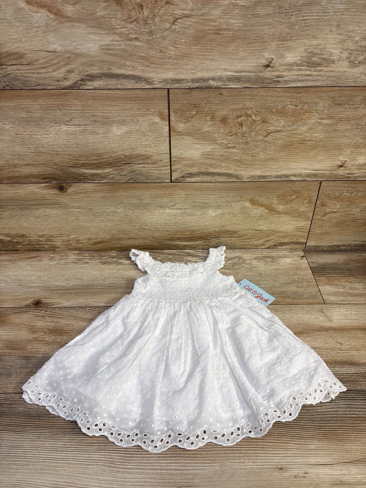 NEW Cat & Jack 2pc Smocked Swiss Dot Dress & Bloomers White sz 18m