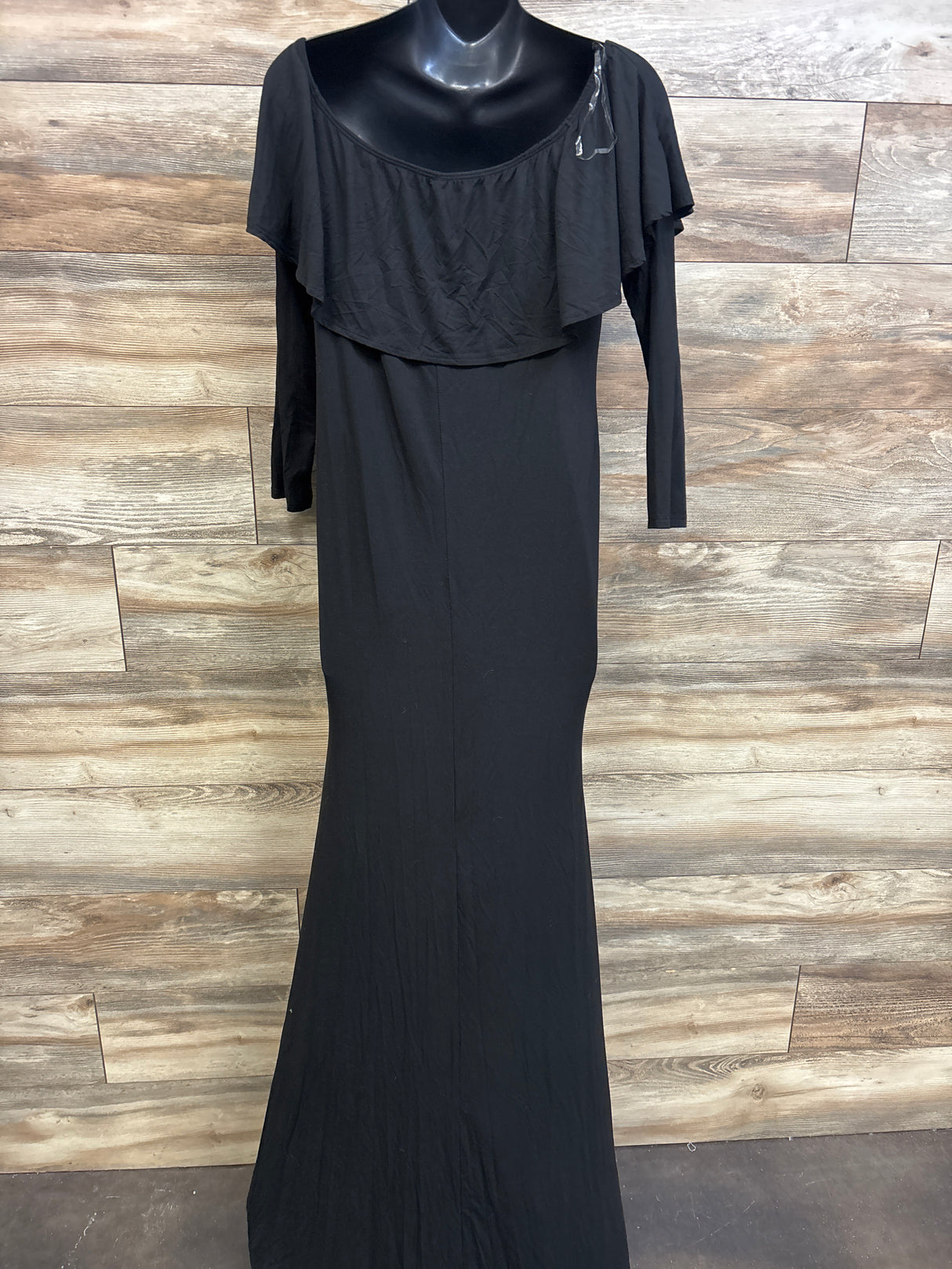 NEW Pinkblush Maternity Off Shoulder Long Sleeve Maxi Dress Black sz Large