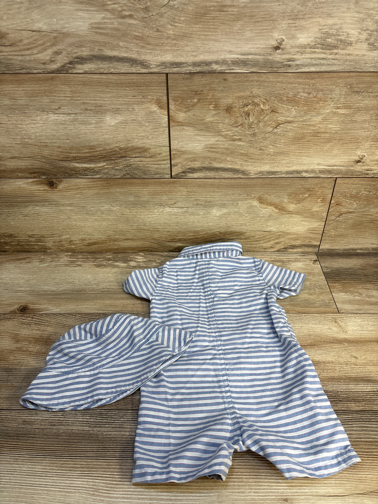 Wrangler Striped Romper & Hat 2pc Set Blue sz 9m