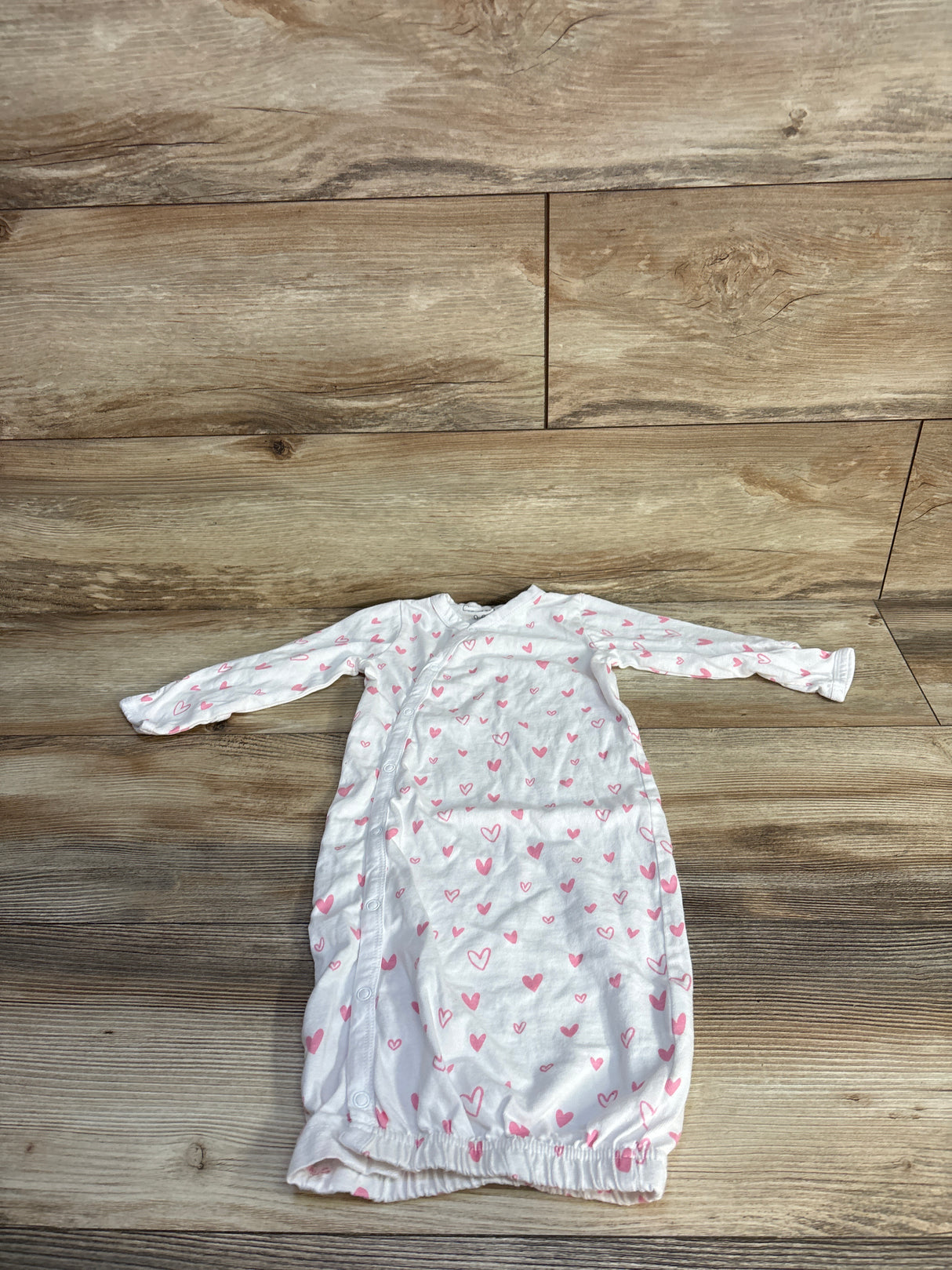 Cambria Baby Heart Print Kimono Sleep Gown White sz 0-6m