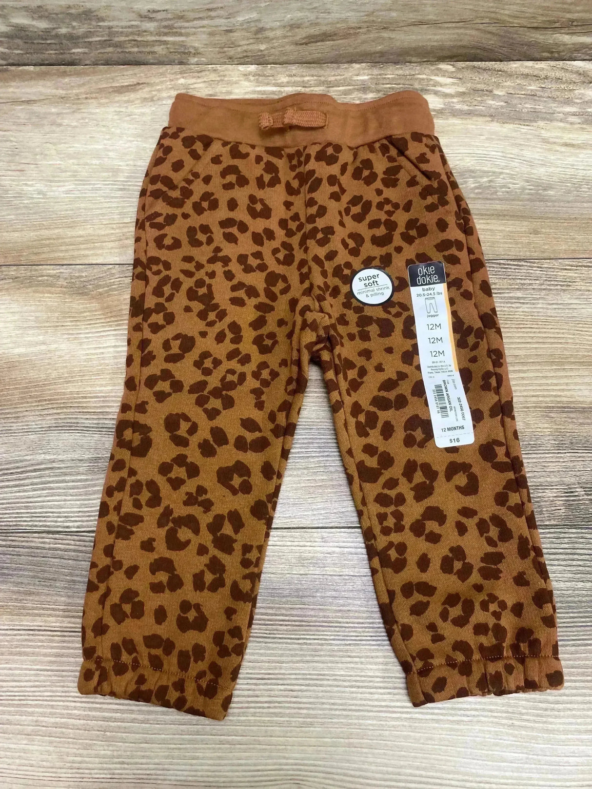NEW Okie Dokie Brown Leopard Print Jogger Pant sz 12m - Me n Mommy To Be