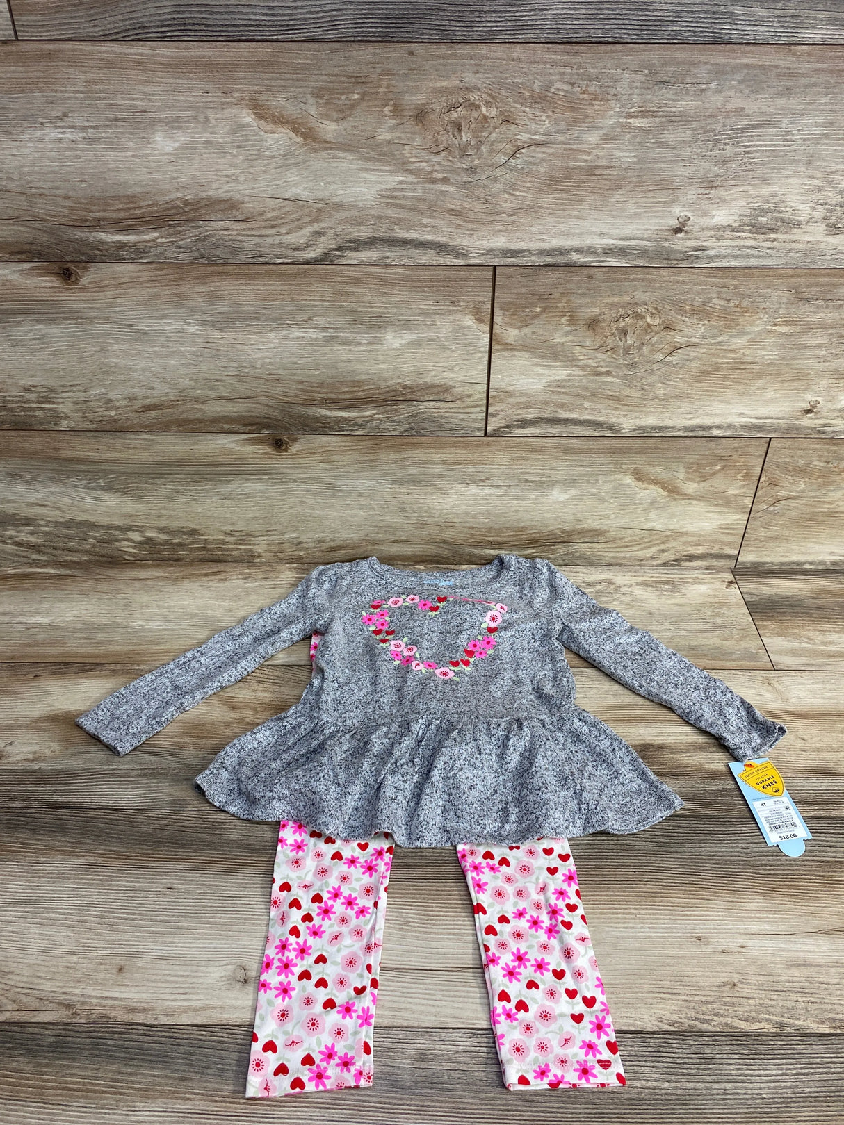 NEW Cat & Jack 2pc Floral Peplum Shirt & Bottoms Set Grey sz 4T