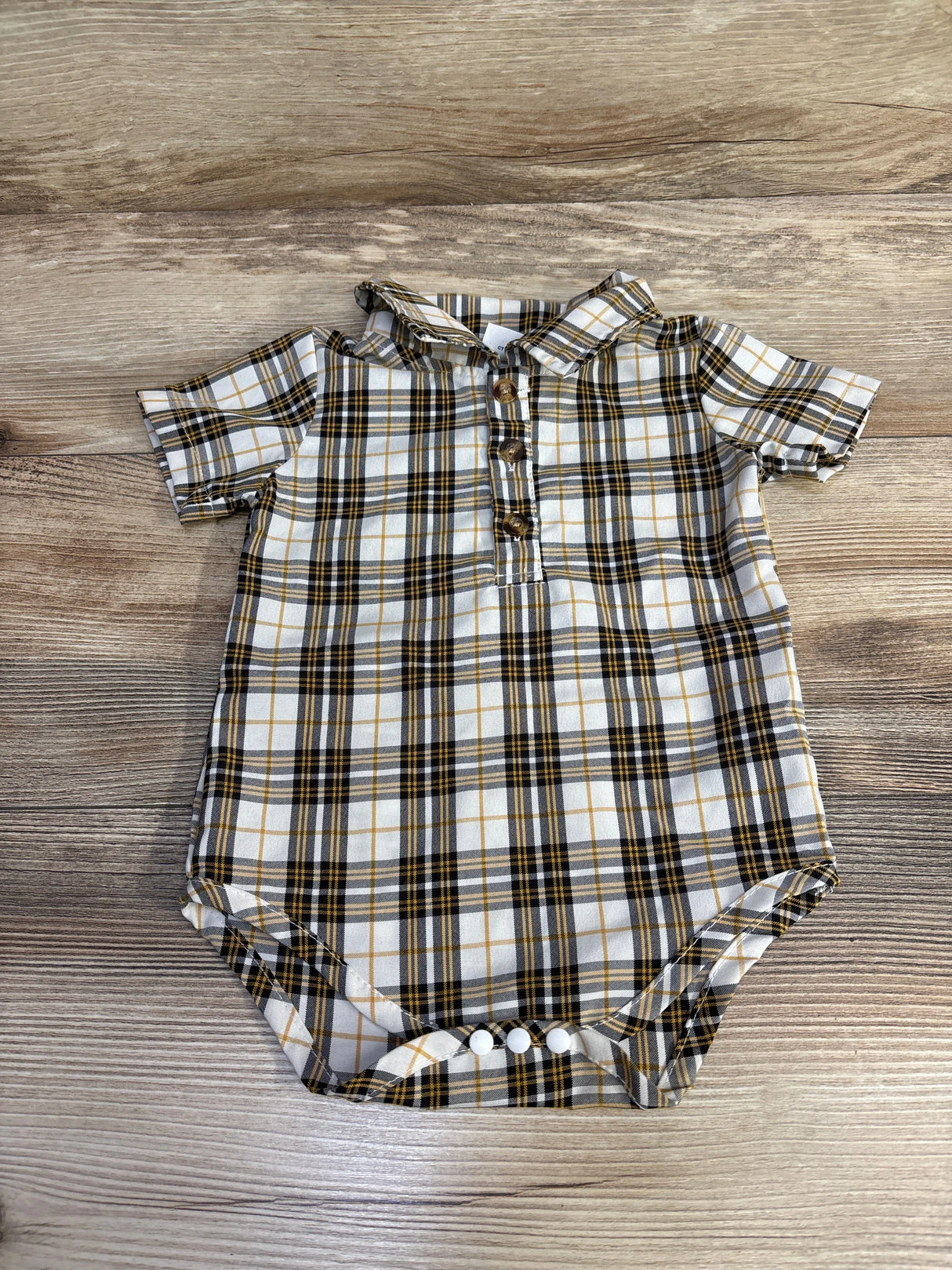 Shein Plaid Henley Trim Bodysuit White sz 3-6m
