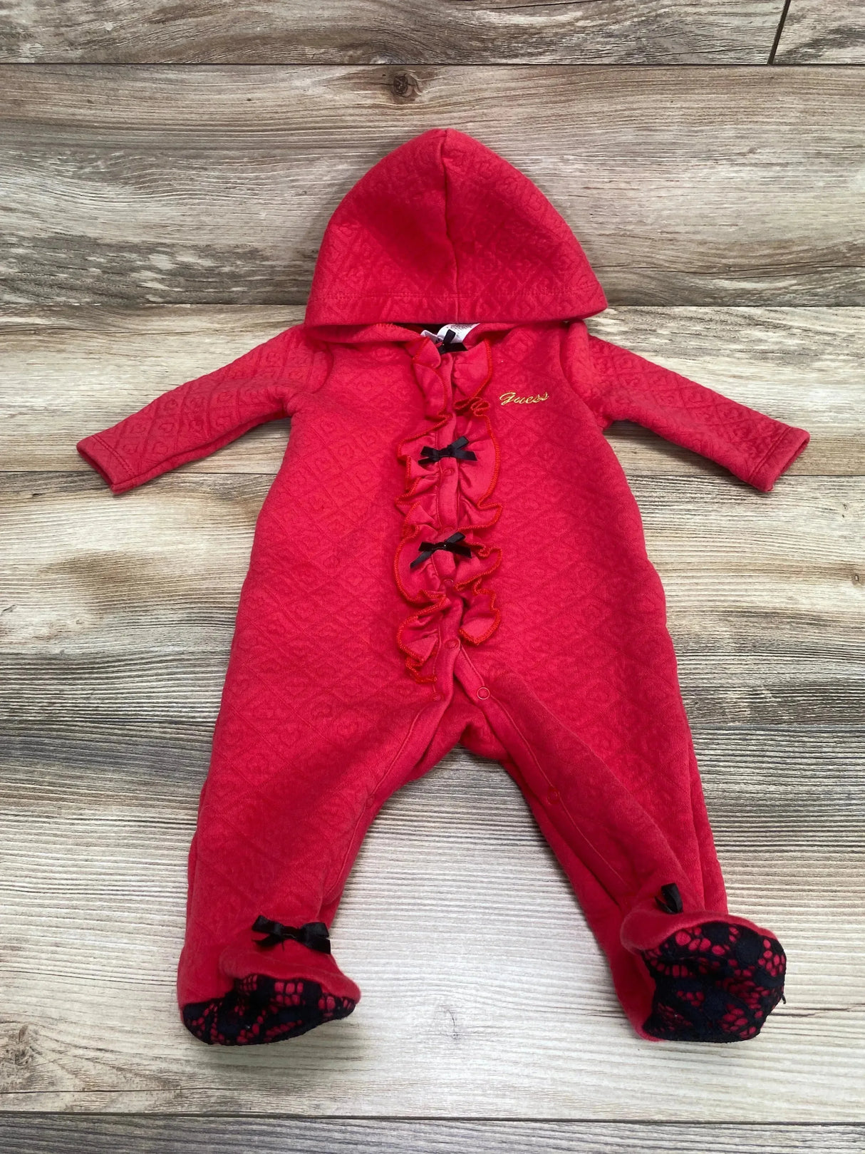 Guess Hooded Quilted Hearts Jumpsuit Red sz 3-6m - Me n Mommy To Be