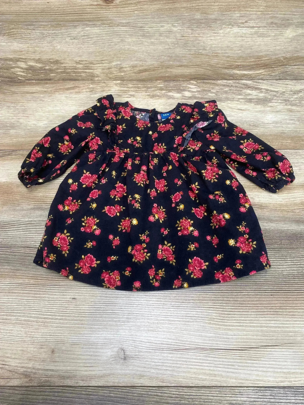 Old Navy Floral Ruffle Trim Dress Black sz 3-6m - Me n Mommy To Be