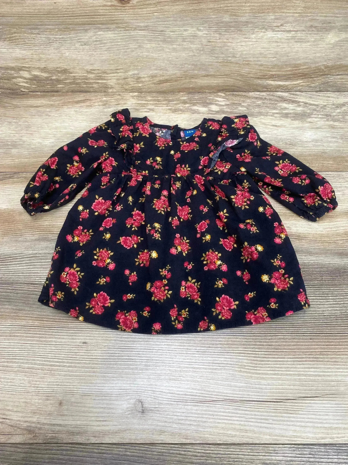 Old Navy Floral Ruffle Trim Dress Black sz 3-6m - Me n Mommy To Be