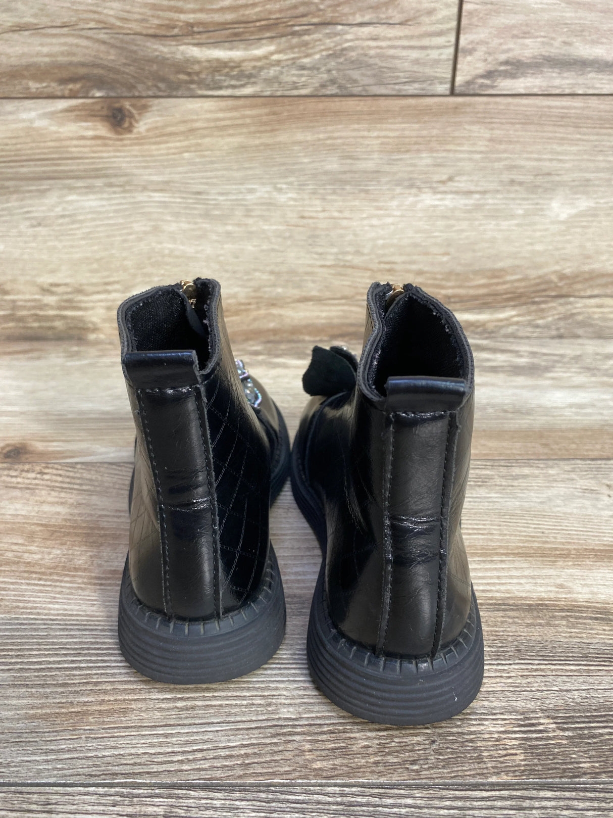 Glossy Chelsea Boots w/ Rhinestone Butterfly Black sz 12c