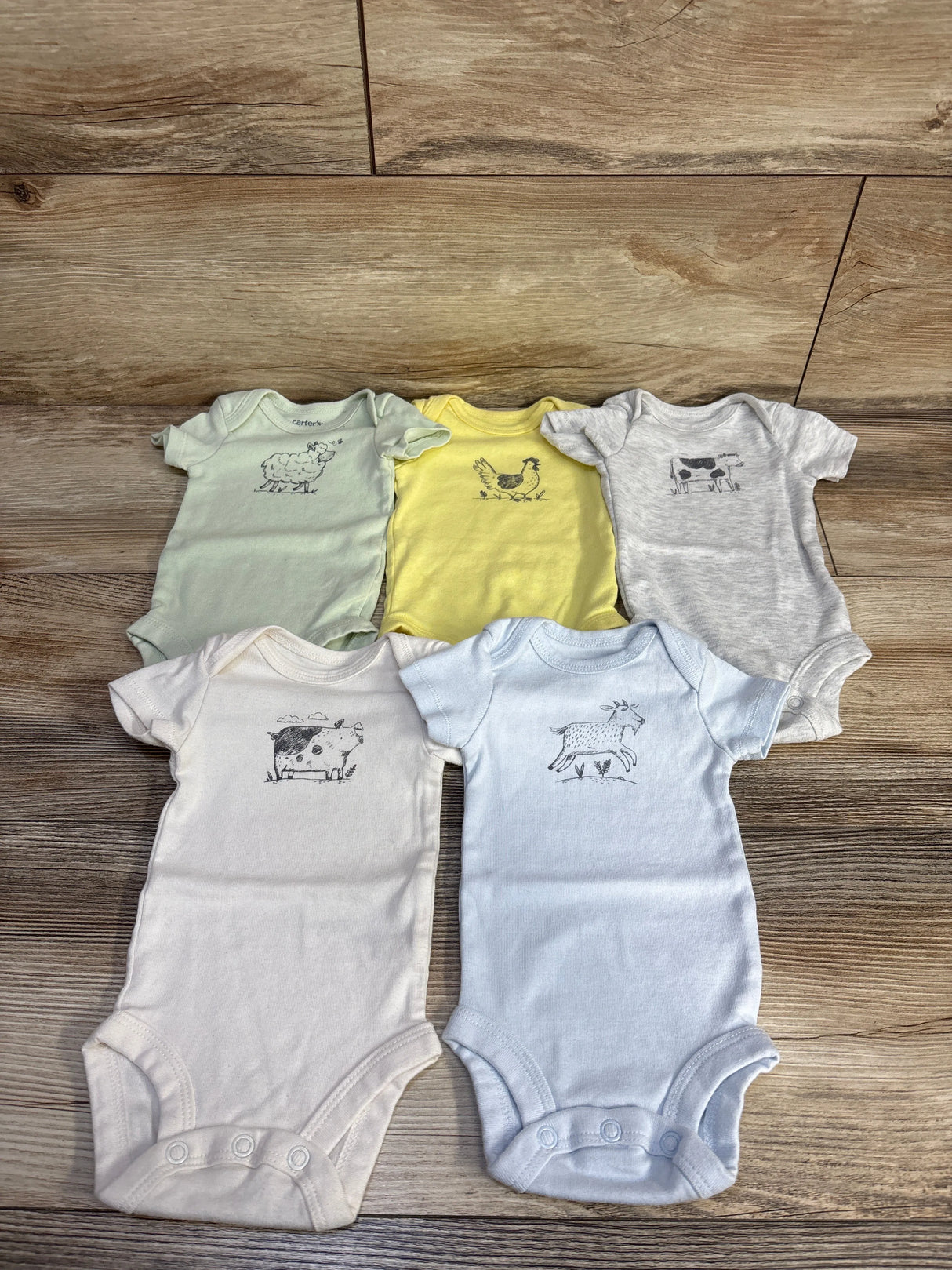 Carter's 5pk Farm Animal Bodysuits Yellow sz Newborn