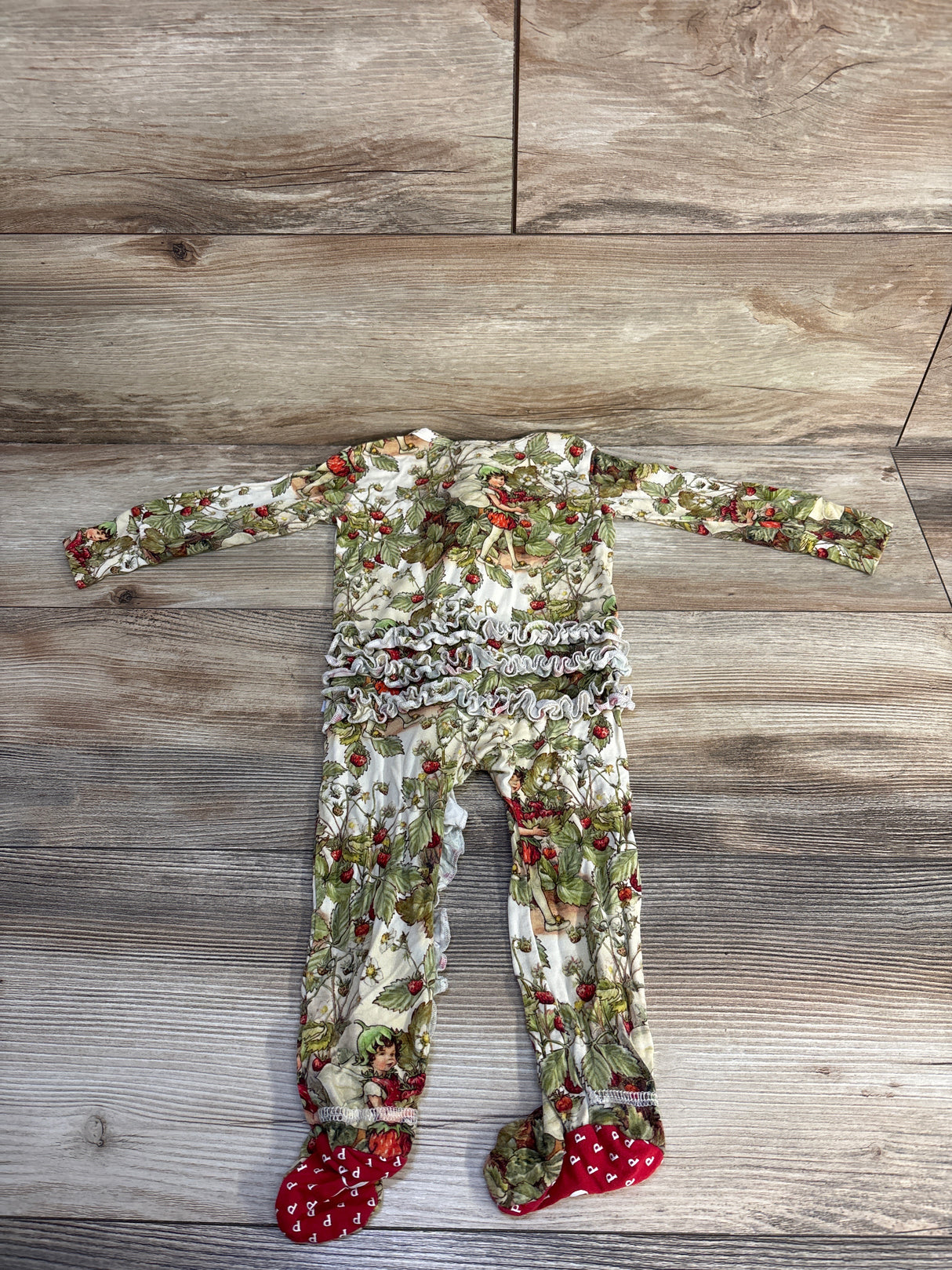 Flower Fairies x Posh P 'Strawberry Fairies' Footie Ruffled Zippered 1pc Green sz 6-9m