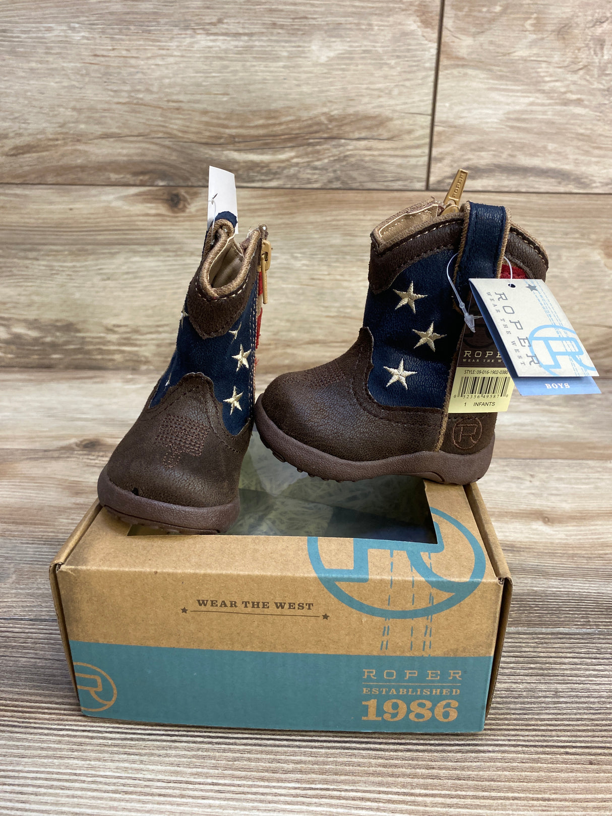 Roper American Flag Cowboy Boots Brown sz 1c