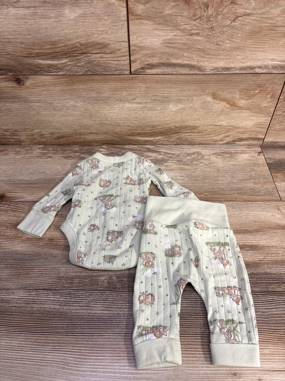 Disney Baby 2pc Bambi Kimono Bodysuit & Pants Set Green sz Newborn