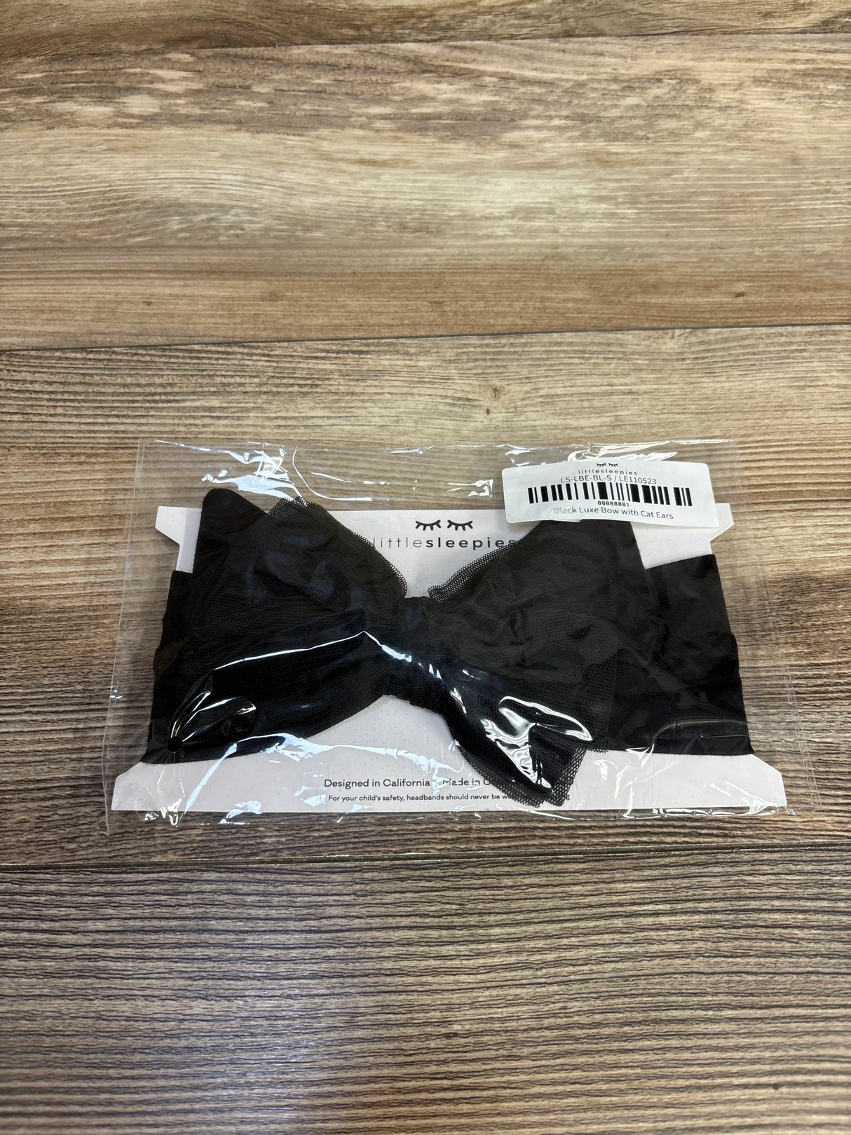 NEW LittleSleepies Black Luxe Bow with Cat Ears