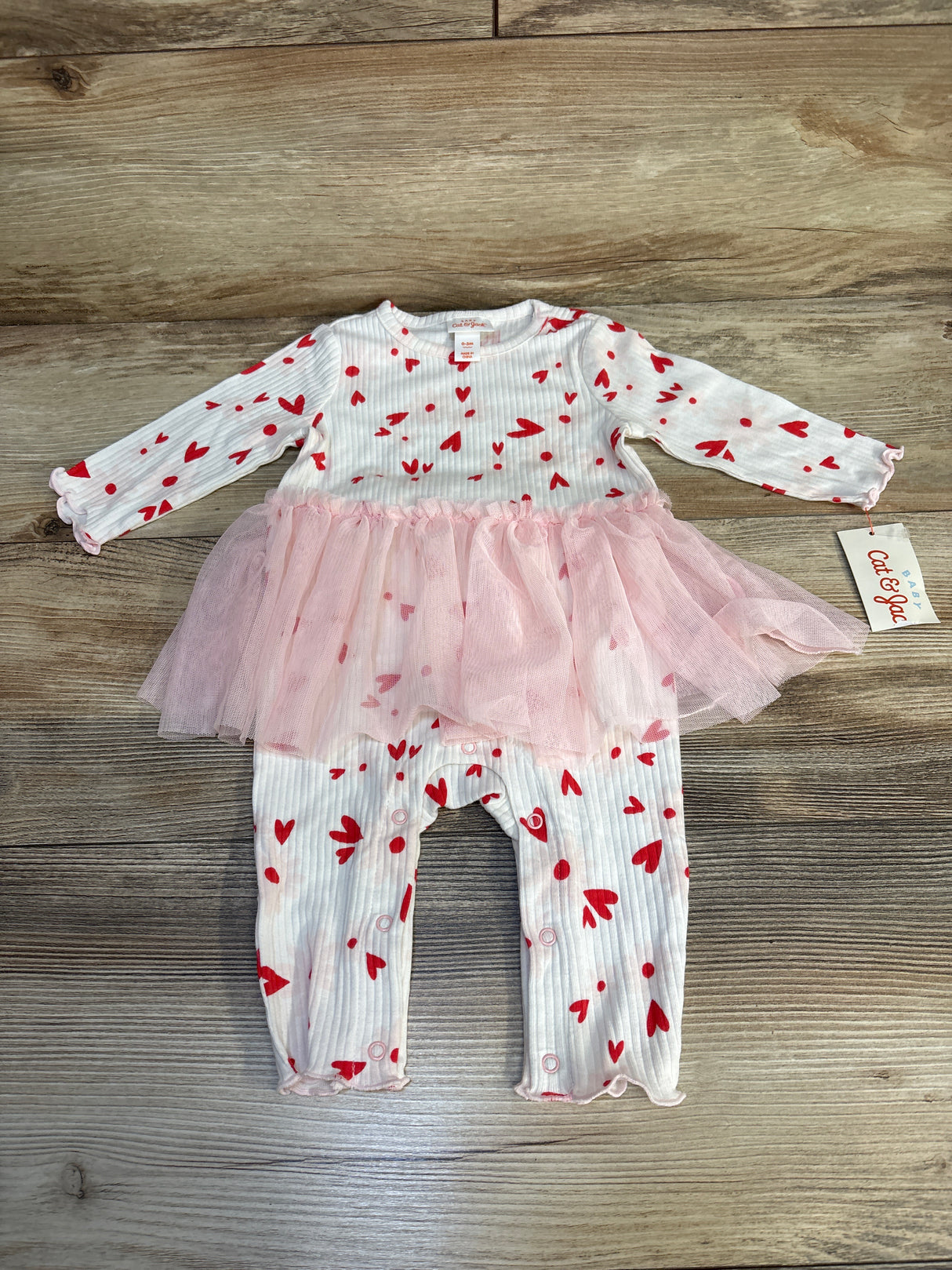 NEW Cat & Jack Heart Print Tulle Coverall White sz 0-3m