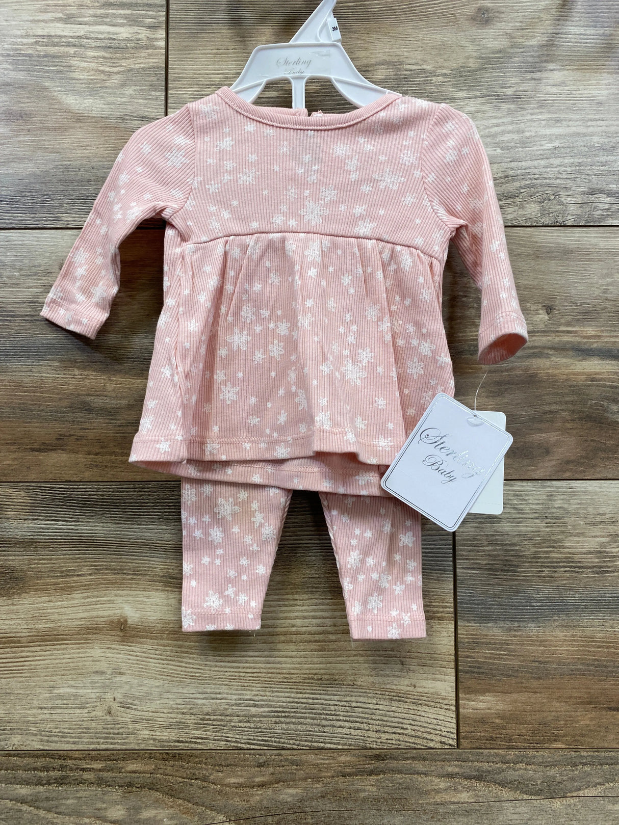 NEW Sterling Baby 2pc Snowflake Ribbed Shirt & Bottoms Set Pink sz 3m