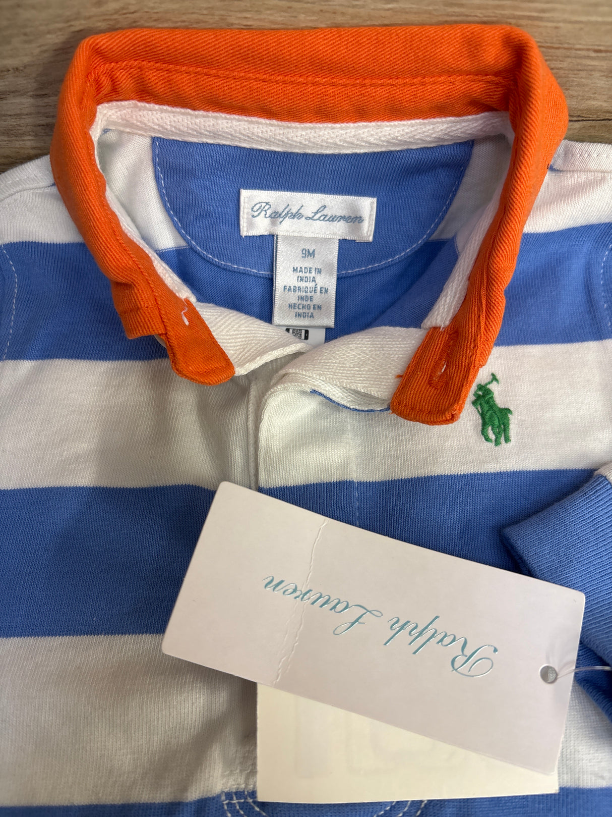 NEW Ralph Lauren Striped Cotton Rugby Coverall Blue sz 9m