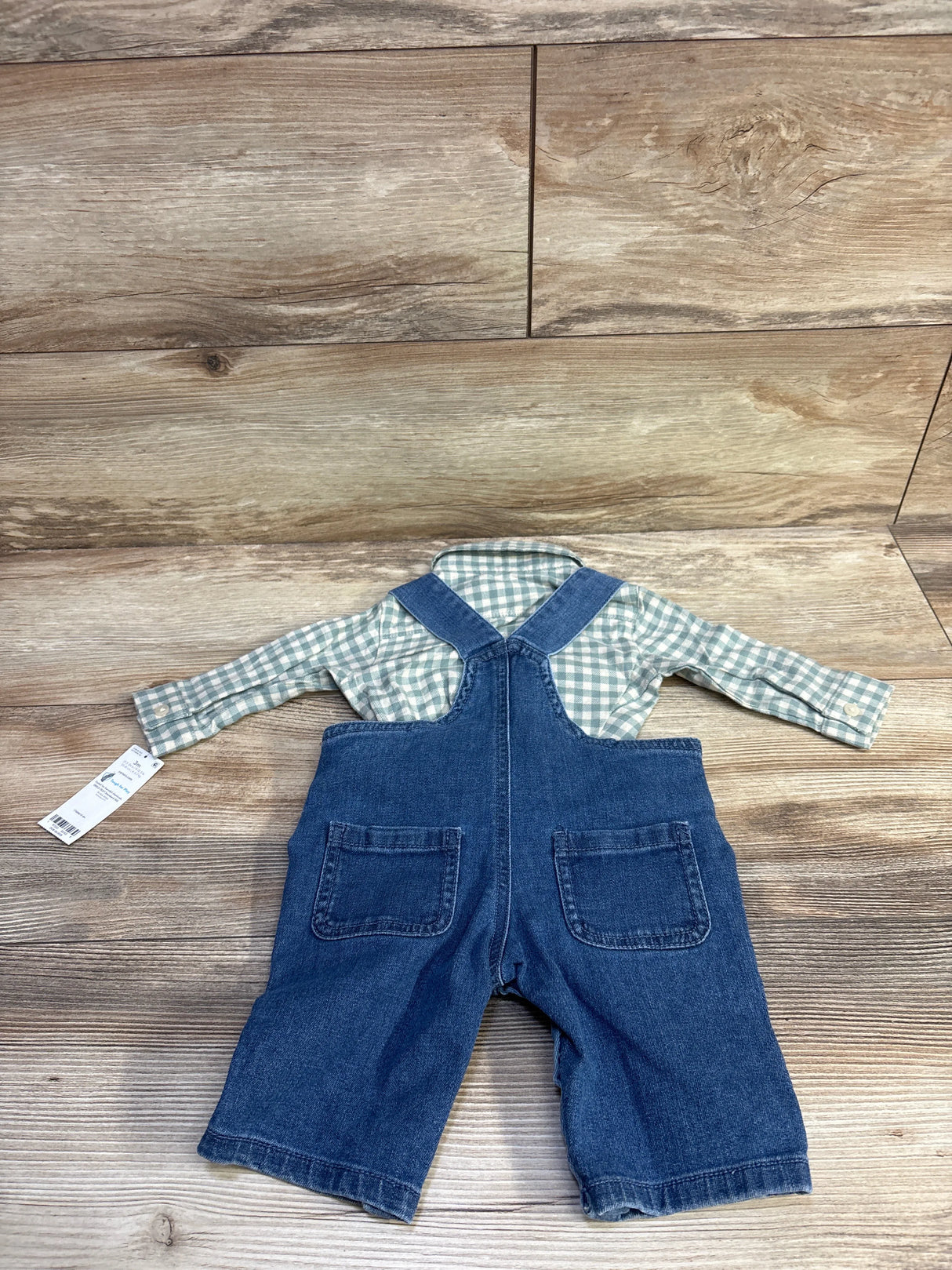 NEW Carter's 2pc Button-Up Shirt & Denim Overalls Set Green sz 3m