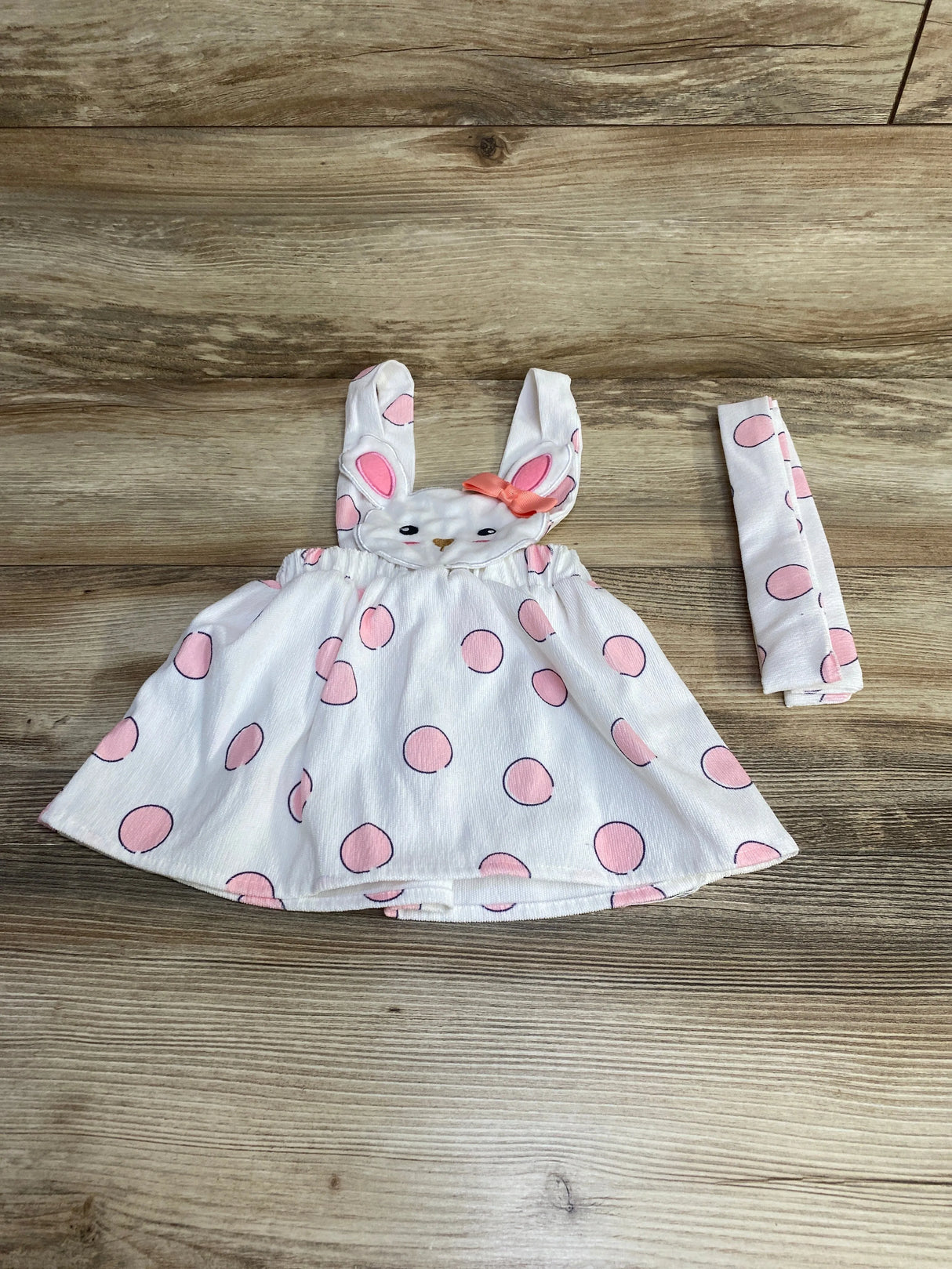 2pc Polka Dot Bunny Pinafore & Headband White sz 12m - Me n Mommy To Be