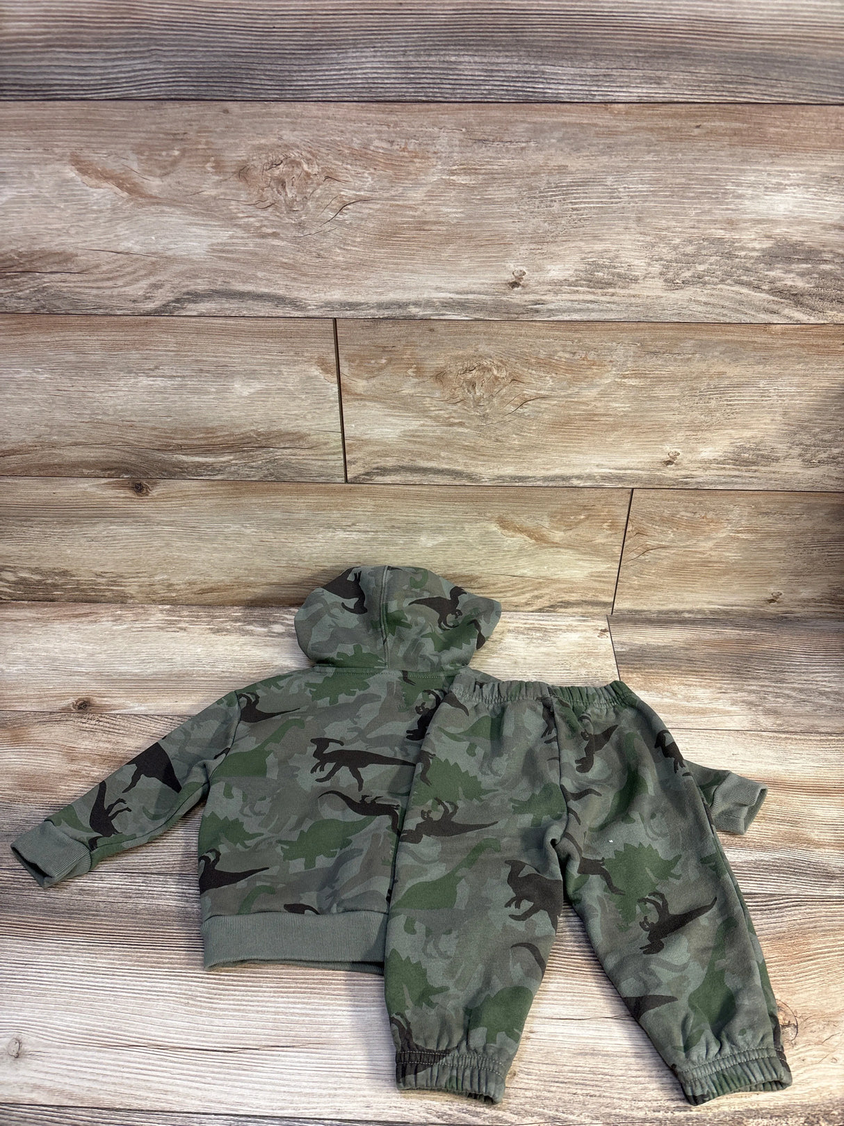 Baby Gap 2pc Dino Camo Pullover Hoodie & Pants Set Green sz 18-24m